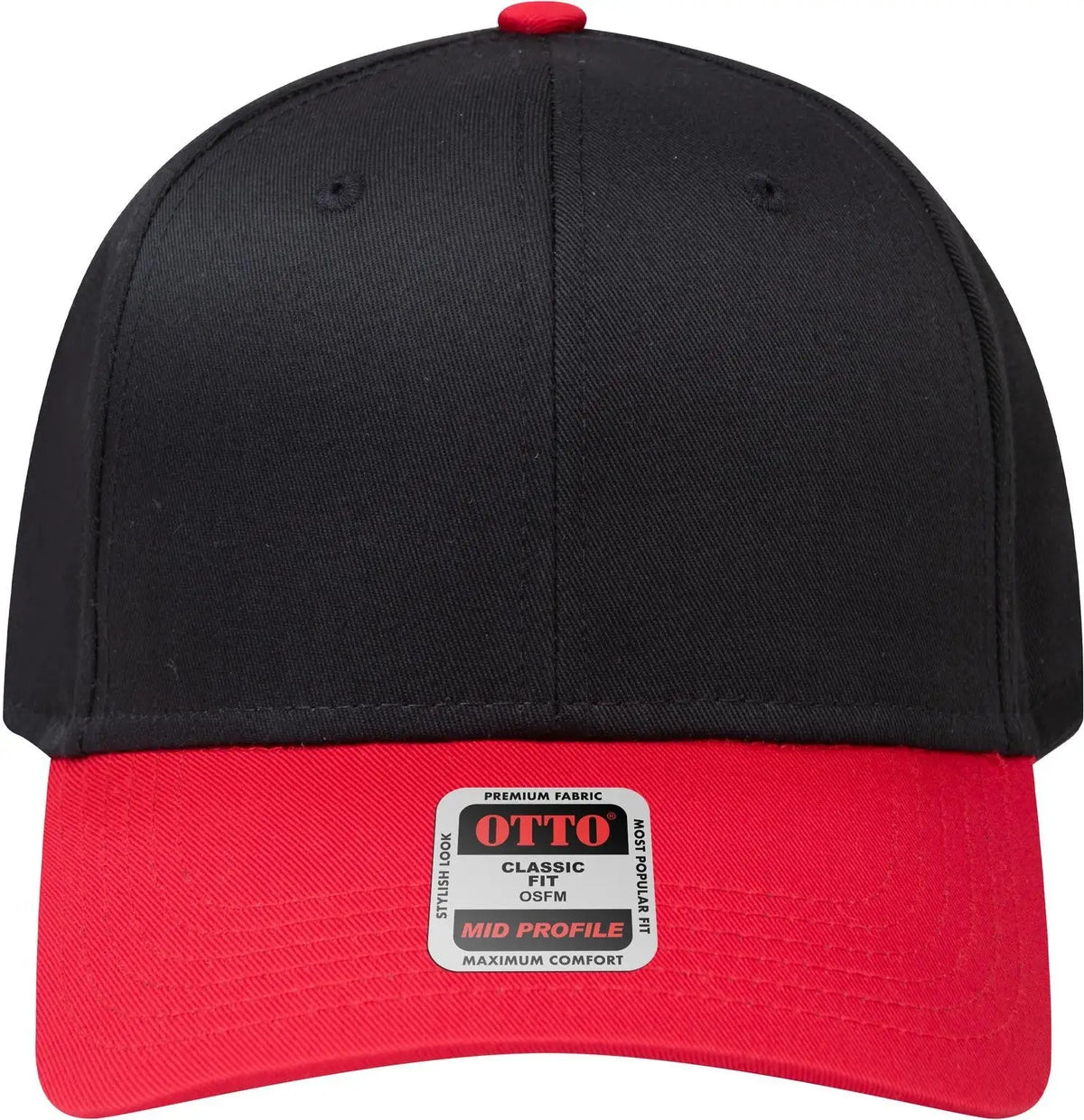 Otto 27-079 6 Panel Mid Profile Baseball Cap - Red/blk