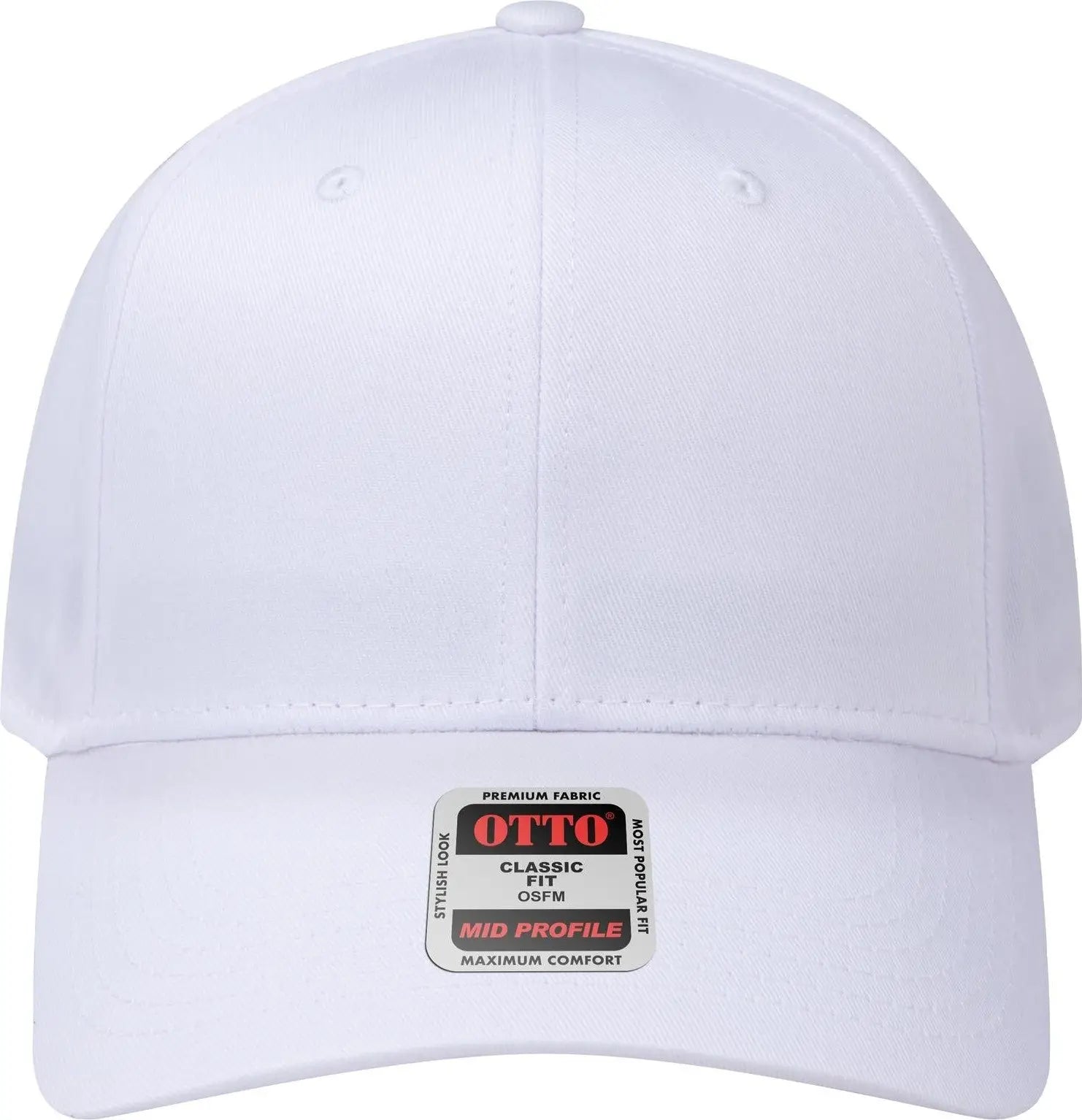 Otto 27-079 6 Panel Mid Profile Baseball Cap - White - 1/2’’ - 7 5/8’’