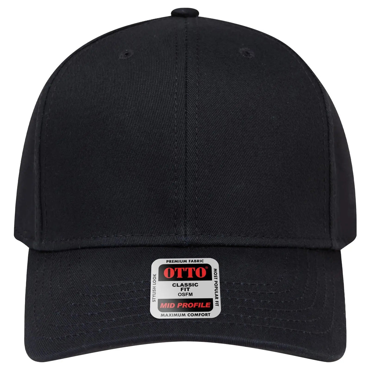 Otto 27-1235 6 Panel Mid Profile Baseball Cap - Black - 7 3/8’’ - 5/8’’