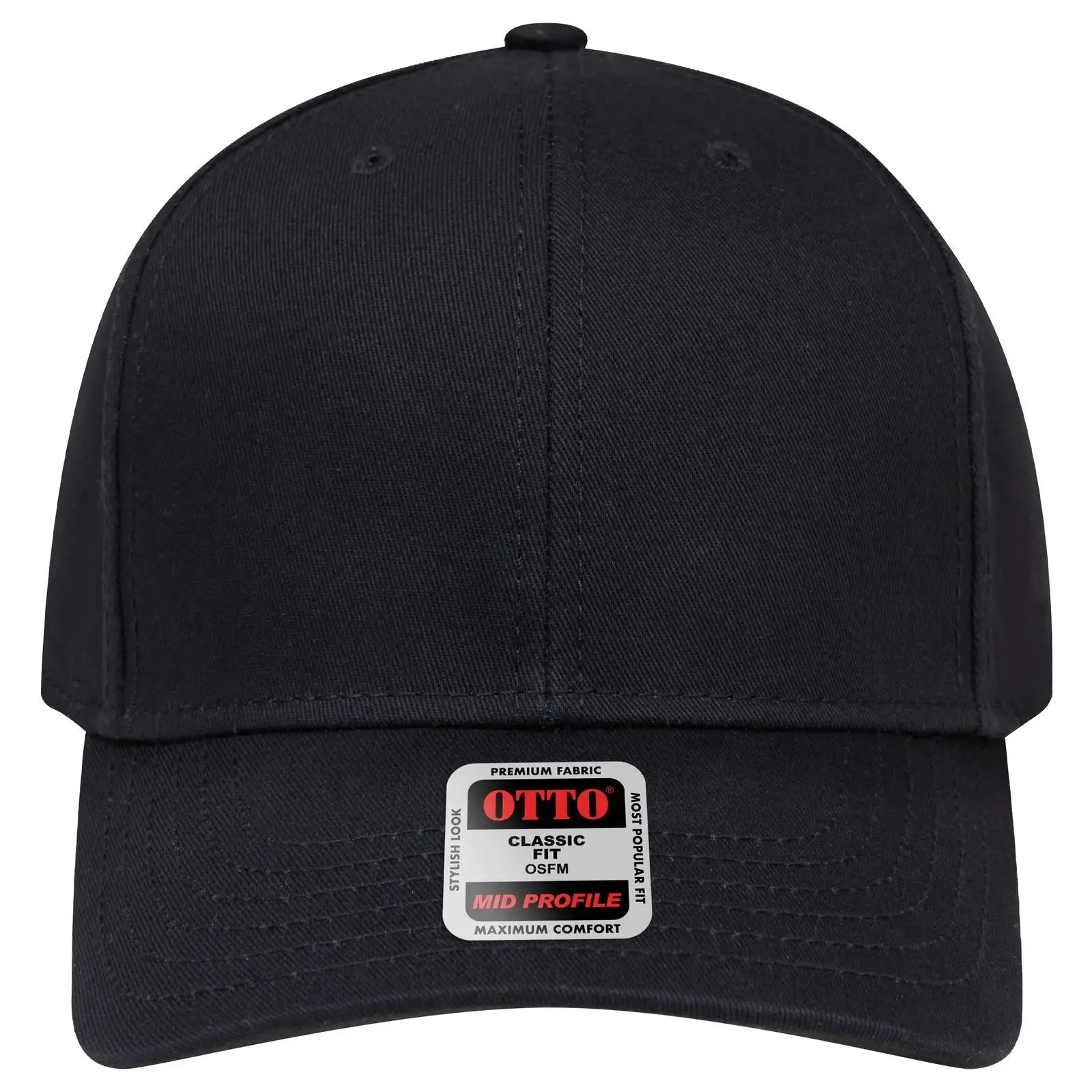 Otto 27-1235 6 Panel Mid Profile Baseball Cap - Black - 7 3/8’’ - 5/8’’