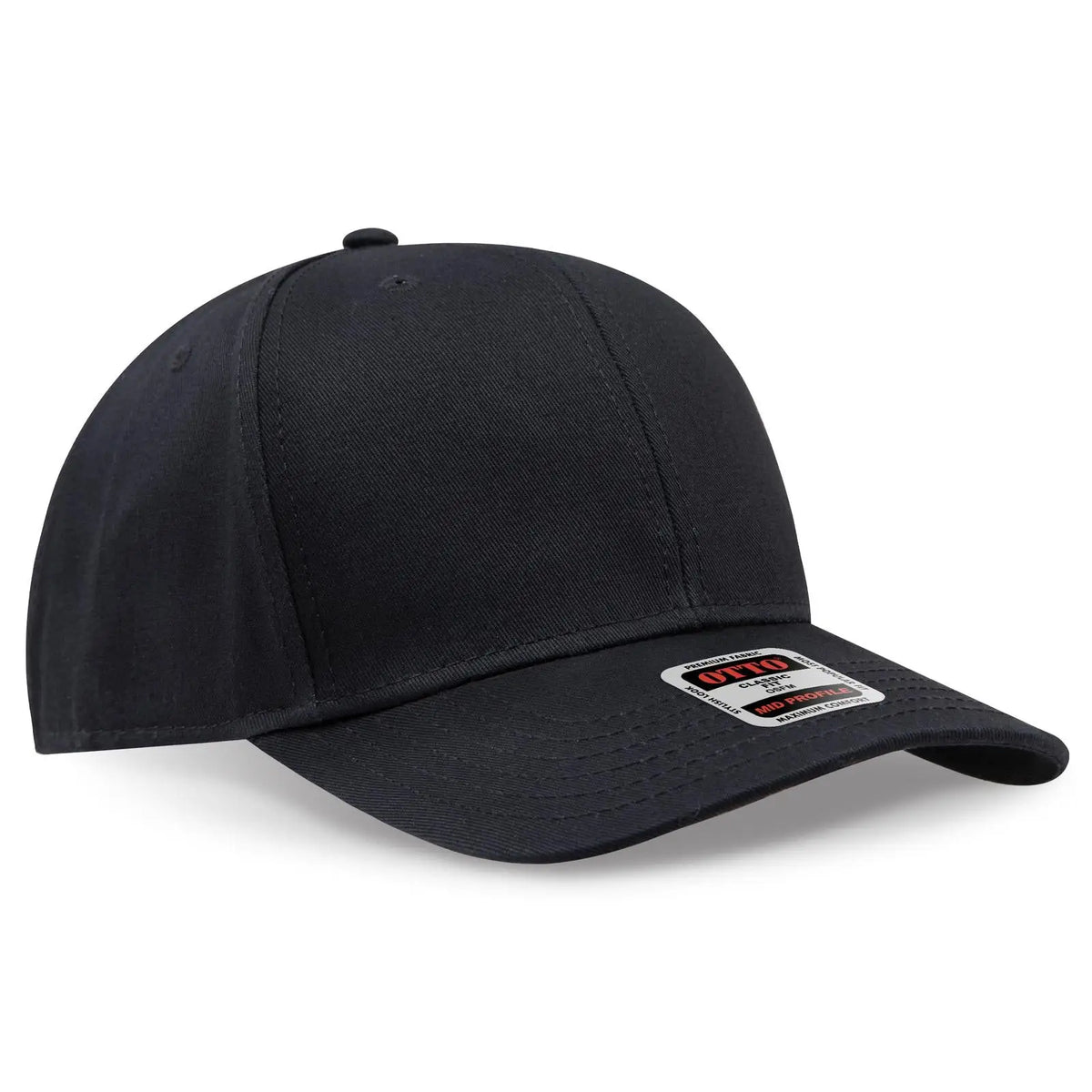 Otto 27-1235 6 Panel Mid Profile Baseball Cap - Black - 7 3/8’’ - 5/8’’