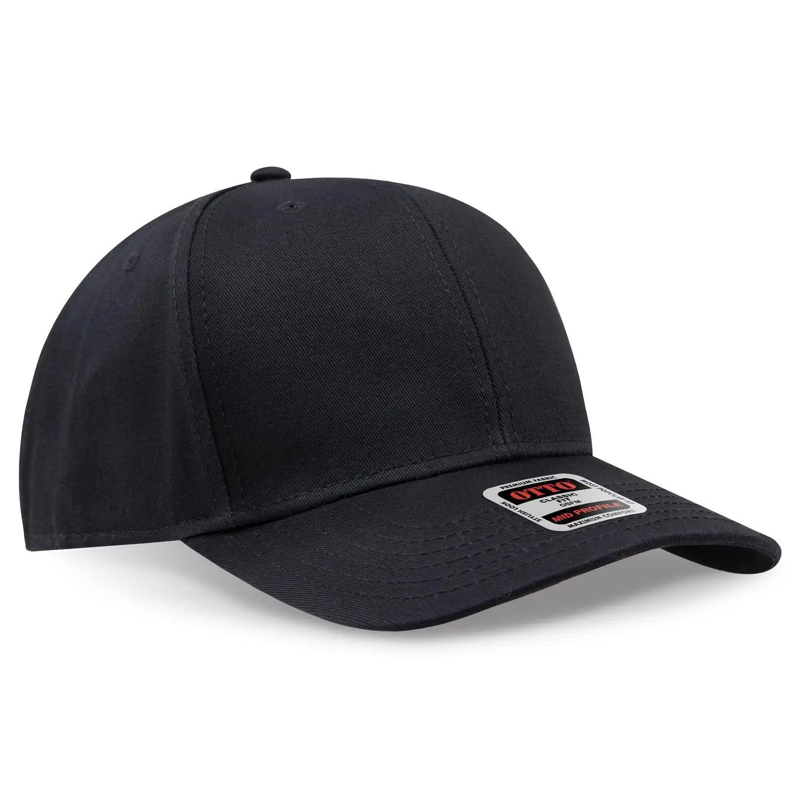 Otto 27-1235 6 Panel Mid Profile Baseball Cap - Black - 7 3/8’’ - 5/8’’