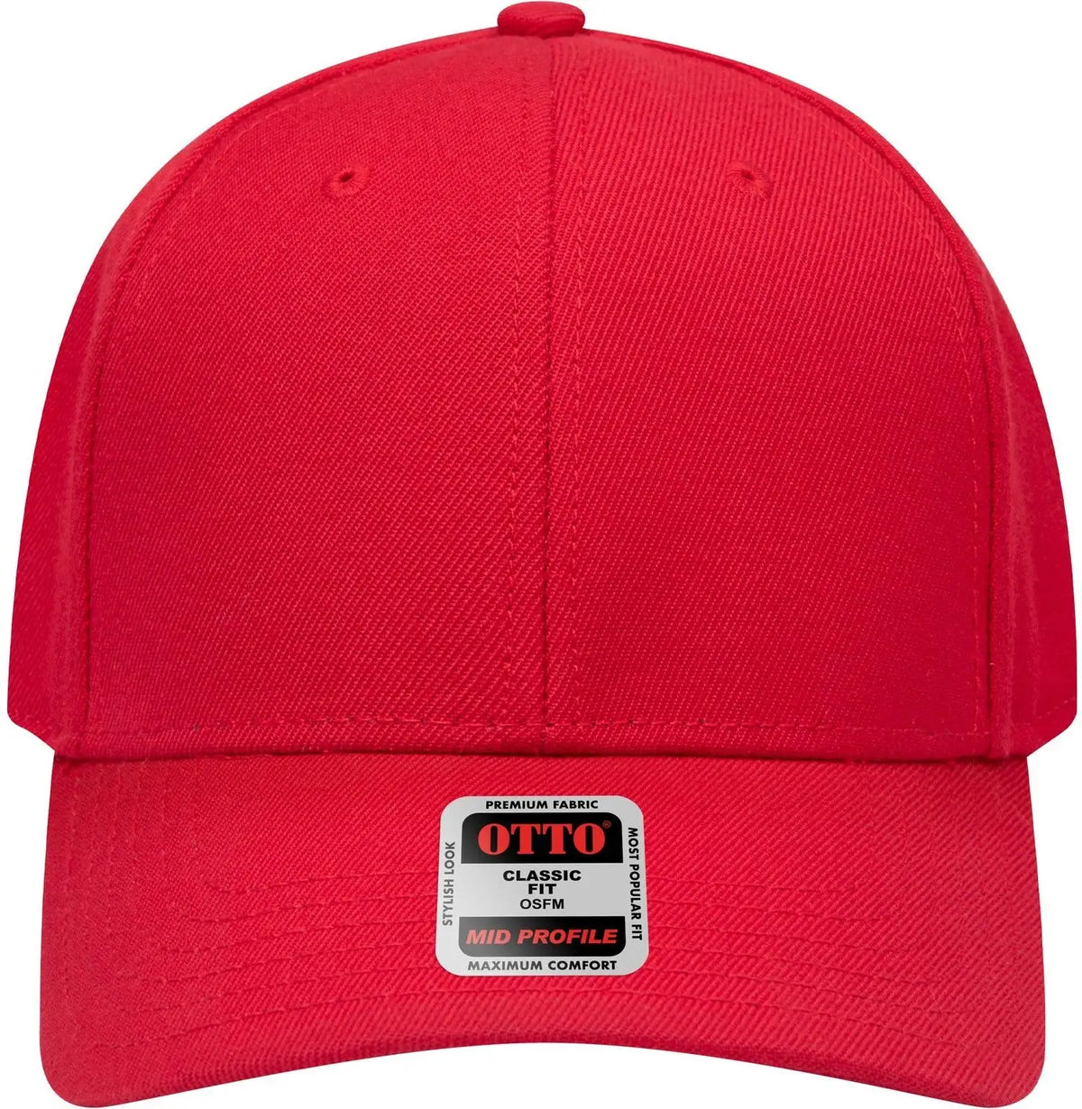 Otto 27-210 6 Panel Mid Profile Baseball Cap - Red - 1/2’’ - 7 5/8’’
