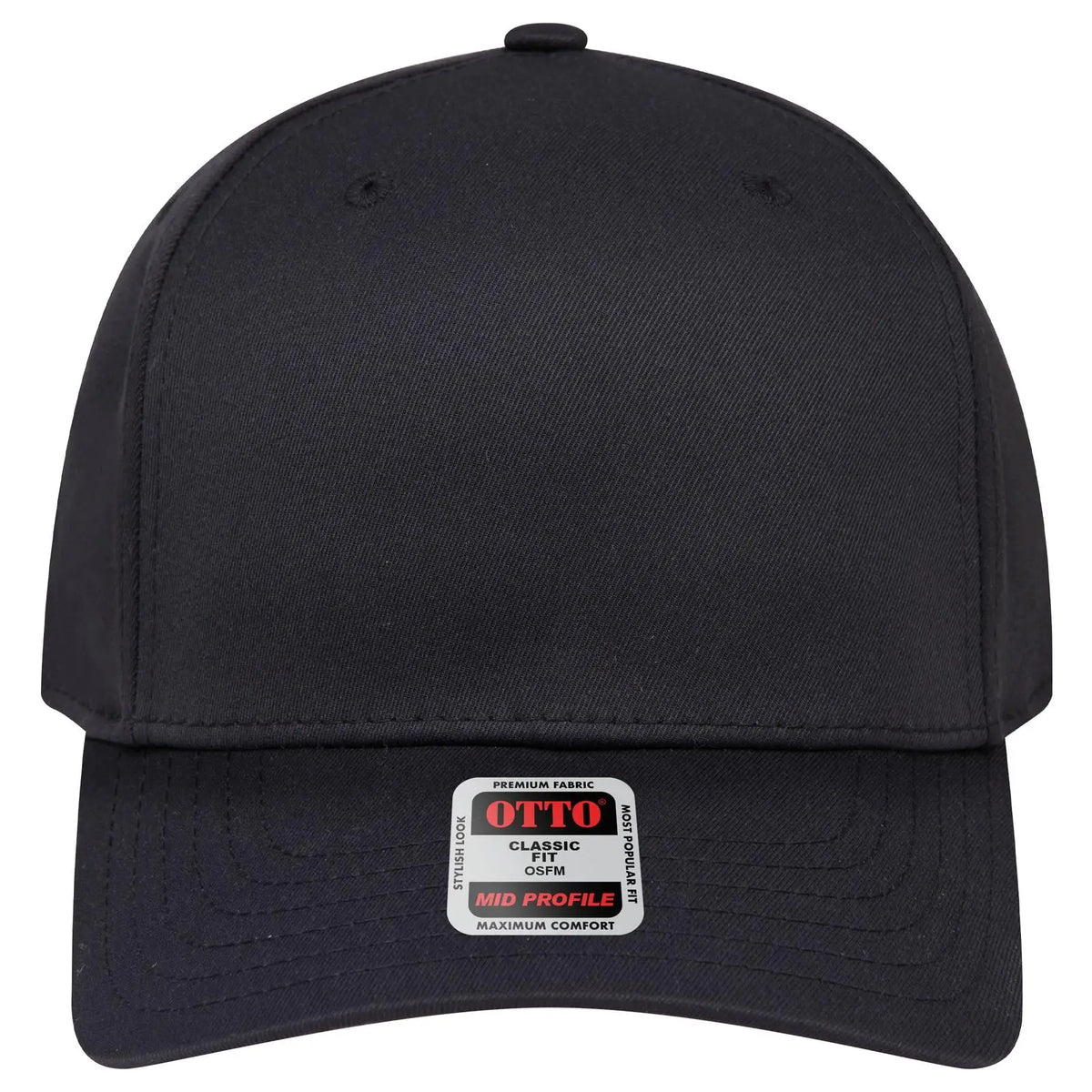 Otto 270-1 Seamless 6 Panel Mid Profile Baseball Cap - Black - 7 3/8’’ - 5/8’’