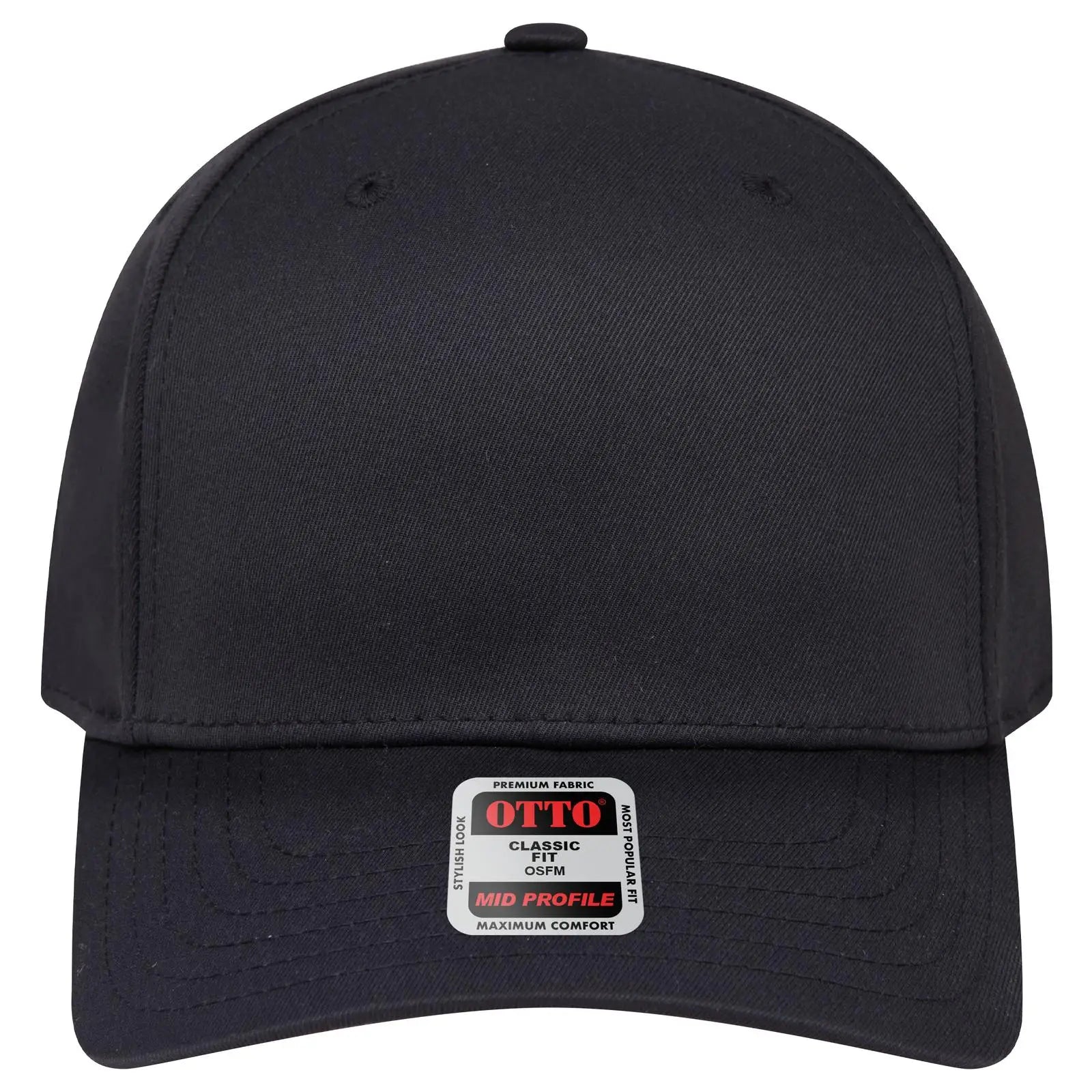 Otto 270-1 Seamless 6 Panel Mid Profile Baseball Cap - Black - 7 3/8’’ - 5/8’’