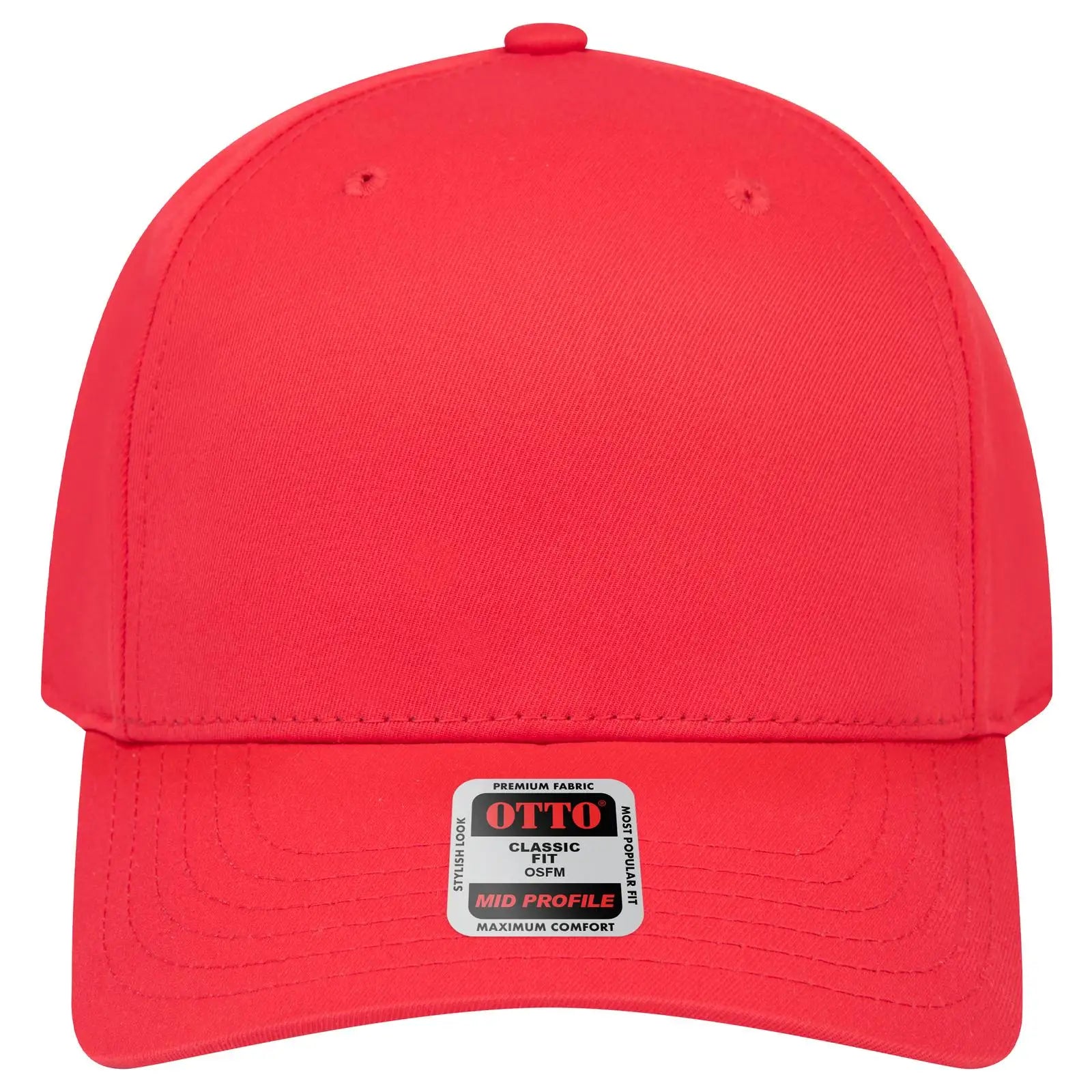 Otto 270-1 Seamless 6 Panel Mid Profile Baseball Cap - Red - 7 3/8’’ - 5/8’’