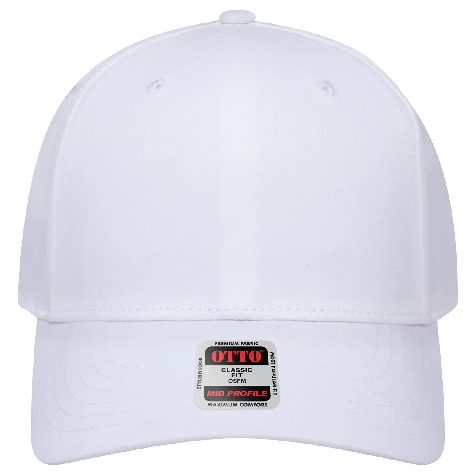 Otto 270-1 Seamless 6 Panel Mid Profile Baseball Cap - White - 7 3/8’’ - 5/8’’