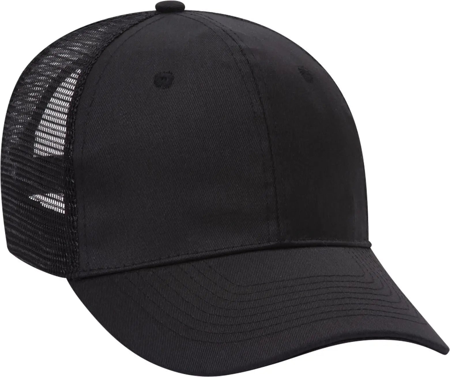 Otto 30-1103 6 Panel Mid Profile Mesh Back Trucker Cap - Black - 1/2’’ - 7 5/8’’