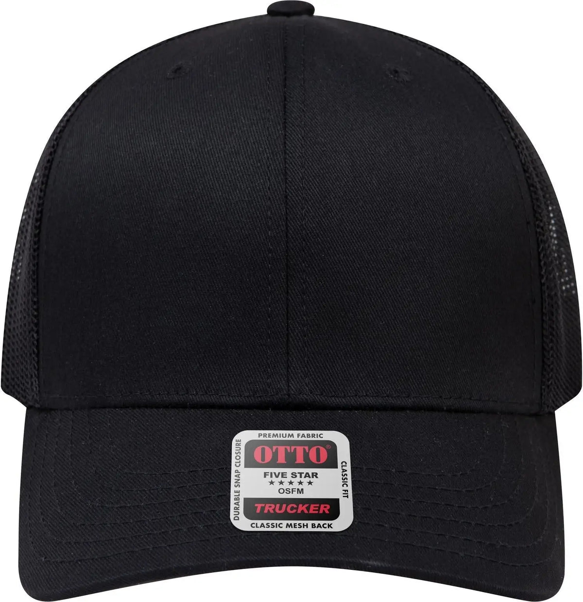 Otto 30-287 6 Panel Mid Profile Mesh Back Trucker Cap - Black - 1/2’’ - 7 5/8’’
