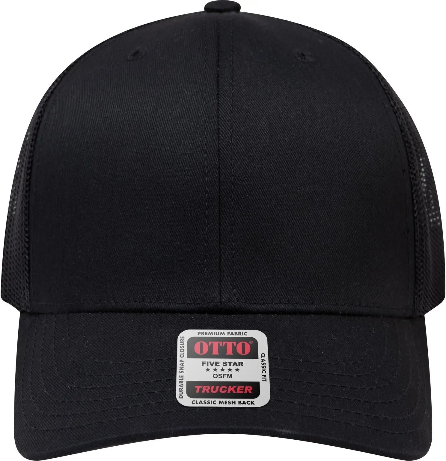 Otto 30-287 6 Panel Mid Profile Mesh Back Trucker Cap - Black - 1/2’’ - 7 5/8’’