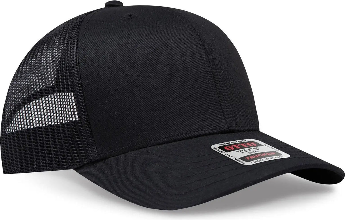 Otto 30-287 6 Panel Mid Profile Mesh Back Trucker Cap - Black - 1/2’’ - 7 5/8’’