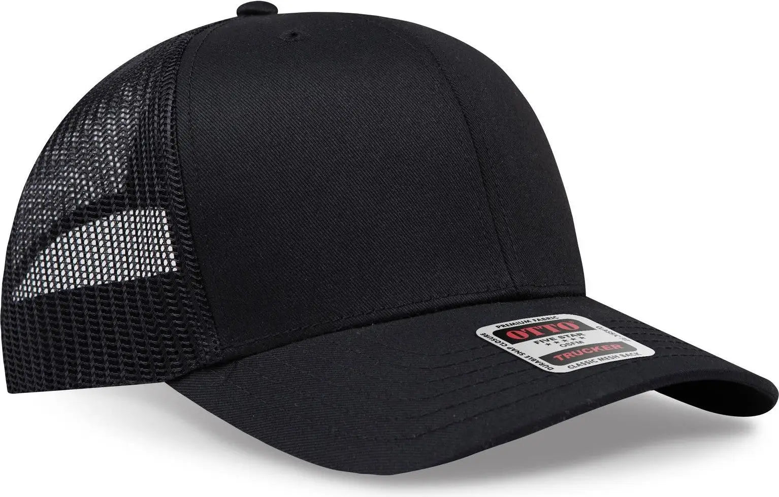 Otto 30-287 6 Panel Mid Profile Mesh Back Trucker Cap - Black - 1/2’’ - 7 5/8’’