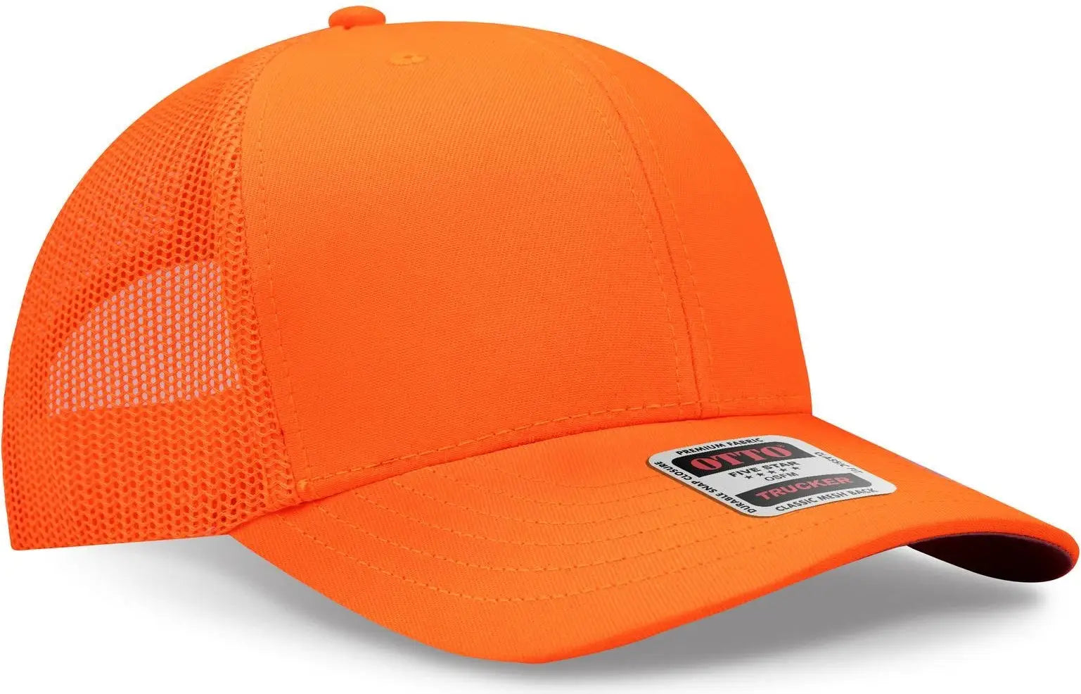 Otto 30-287 6 Panel Mid Profile Mesh Back Trucker Cap - N. Orange - 1/2’’ - 7 5/8’’