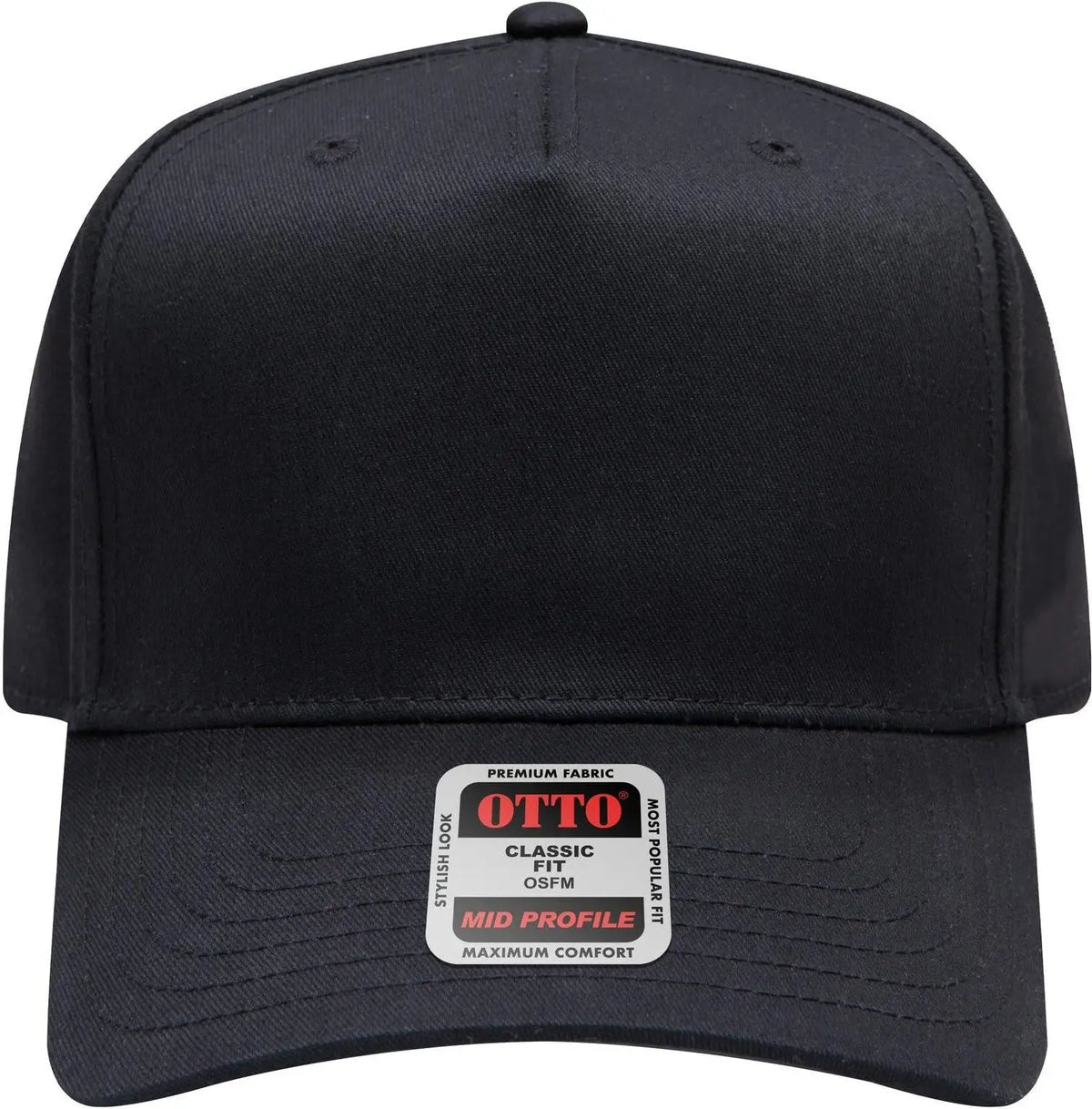 Otto 31-069 5 Panel Mid Profile Baseball Cap - Black