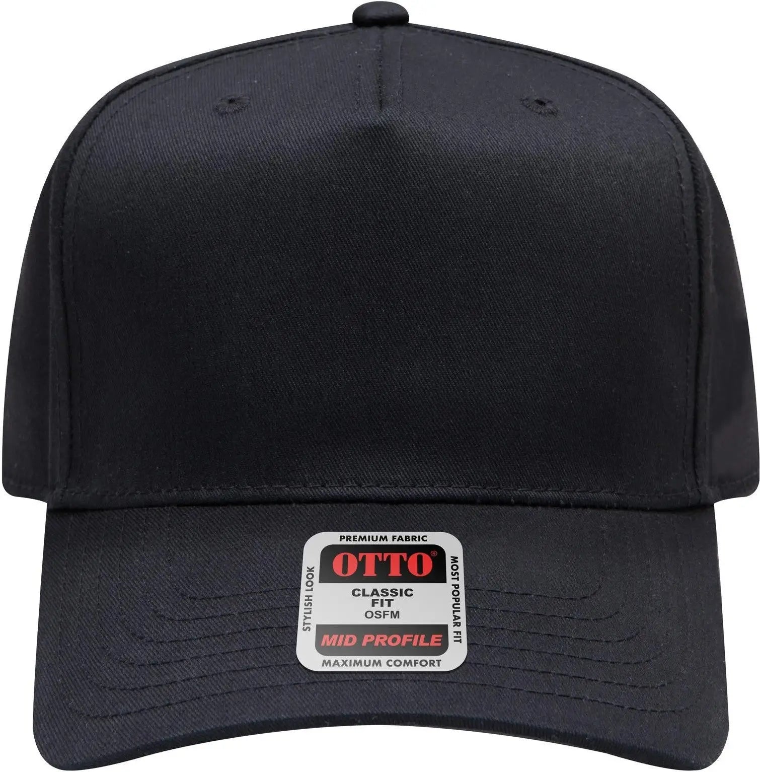 Otto 31-069 5 Panel Mid Profile Baseball Cap - Black