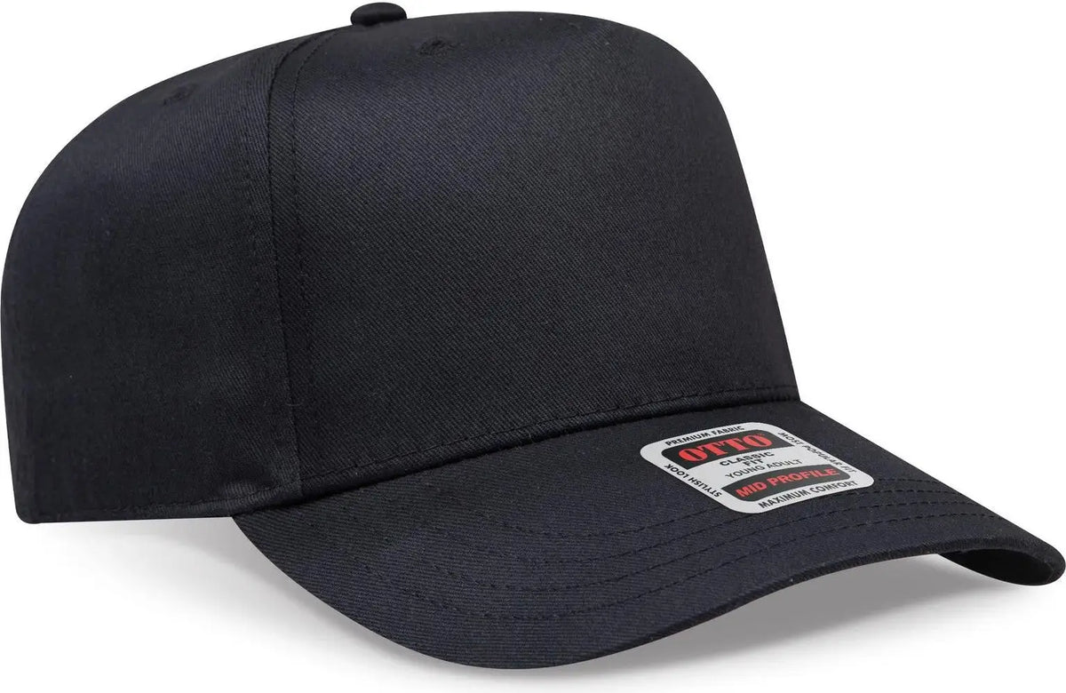 Otto 31-069 5 Panel Mid Profile Baseball Cap - Black