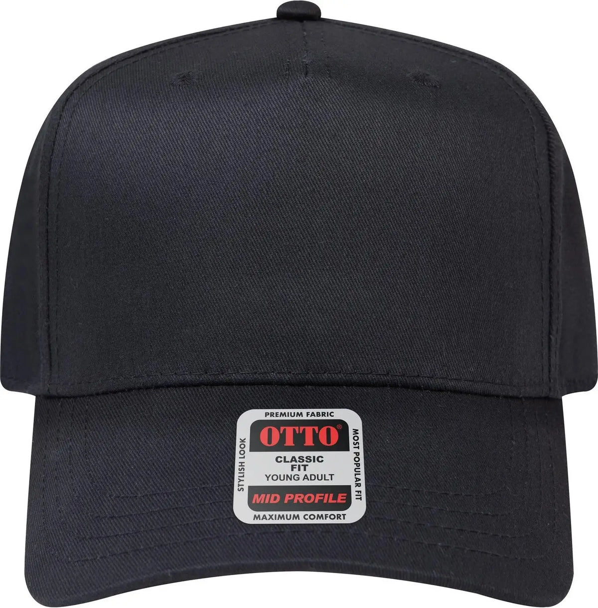 Otto 31-069 5 Panel Mid Profile Baseball Cap - Black