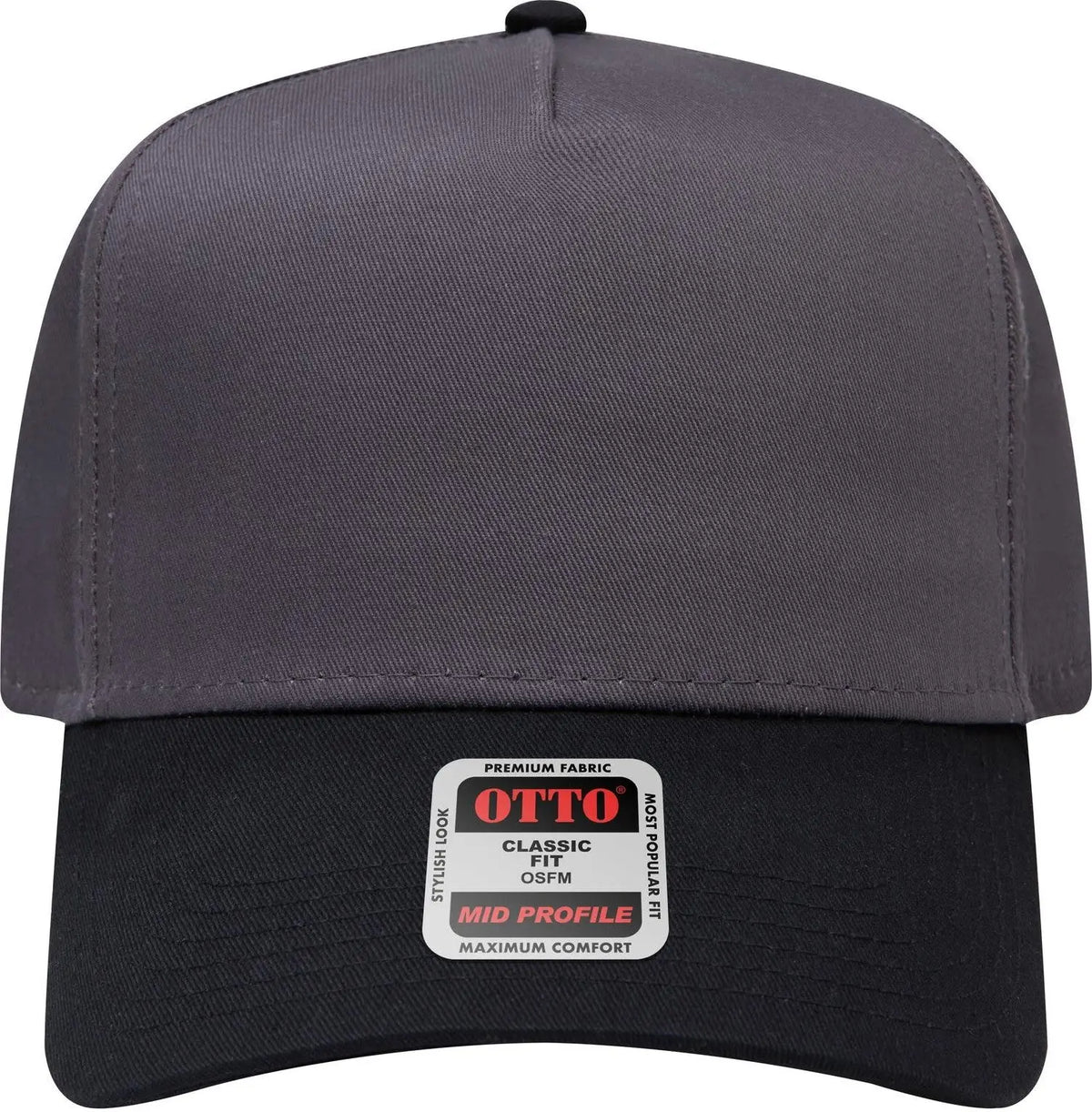 Otto 31-069 5 Panel Mid Profile Baseball Cap - Blk/ch.gry - 6 1/2’’ - 7 5/8’’