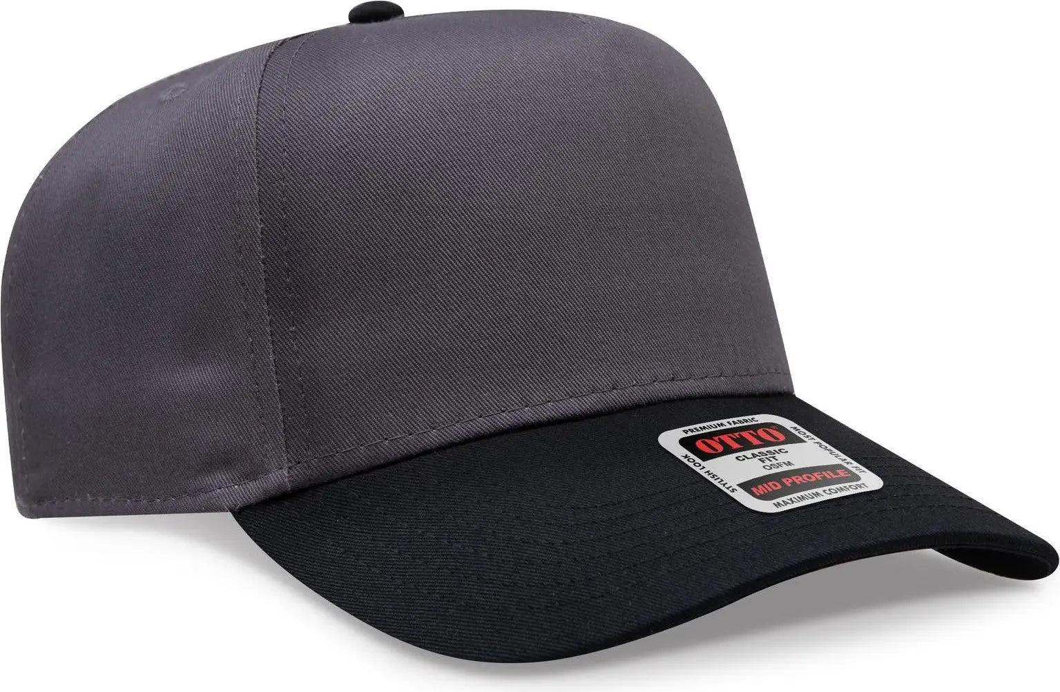 Otto 31-069 5 Panel Mid Profile Baseball Cap - Blk/ch.gry - 6 1/2’’ - 7 5/8’’