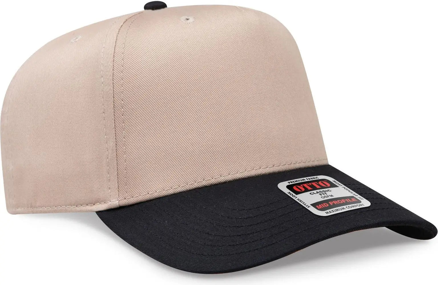 Otto 31-069 5 Panel Mid Profile Baseball Cap - Blk/kha - 6 1/2’’ - 7 5/8’’