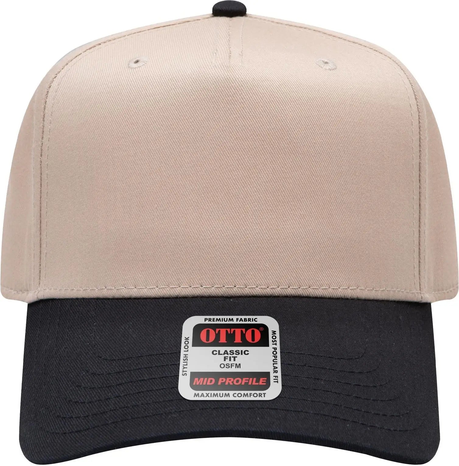 Otto 31-069 5 Panel Mid Profile Baseball Cap - Blk/kha - 6 1/2’’ - 7 5/8’’