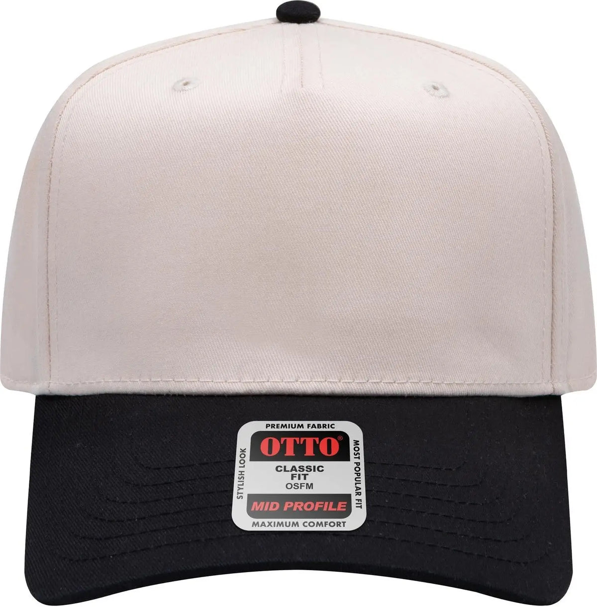 Otto 31-069 5 Panel Mid Profile Baseball Cap - Blk/natl - 6 1/2’’ - 7 5/8’’