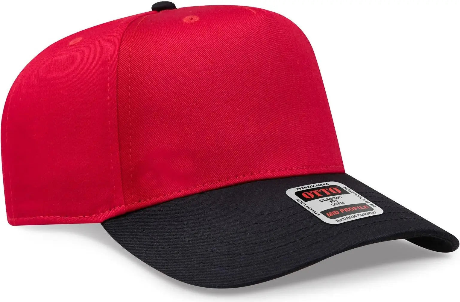 Otto 31-069 5 Panel Mid Profile Baseball Cap - Blk/red - 6 1/2’’ - 7 5/8’’