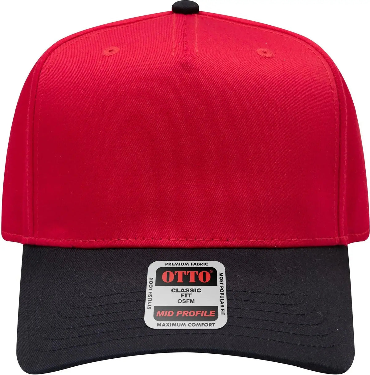 Otto 31-069 5 Panel Mid Profile Baseball Cap - Blk/red - 6 1/2’’ - 7 5/8’’