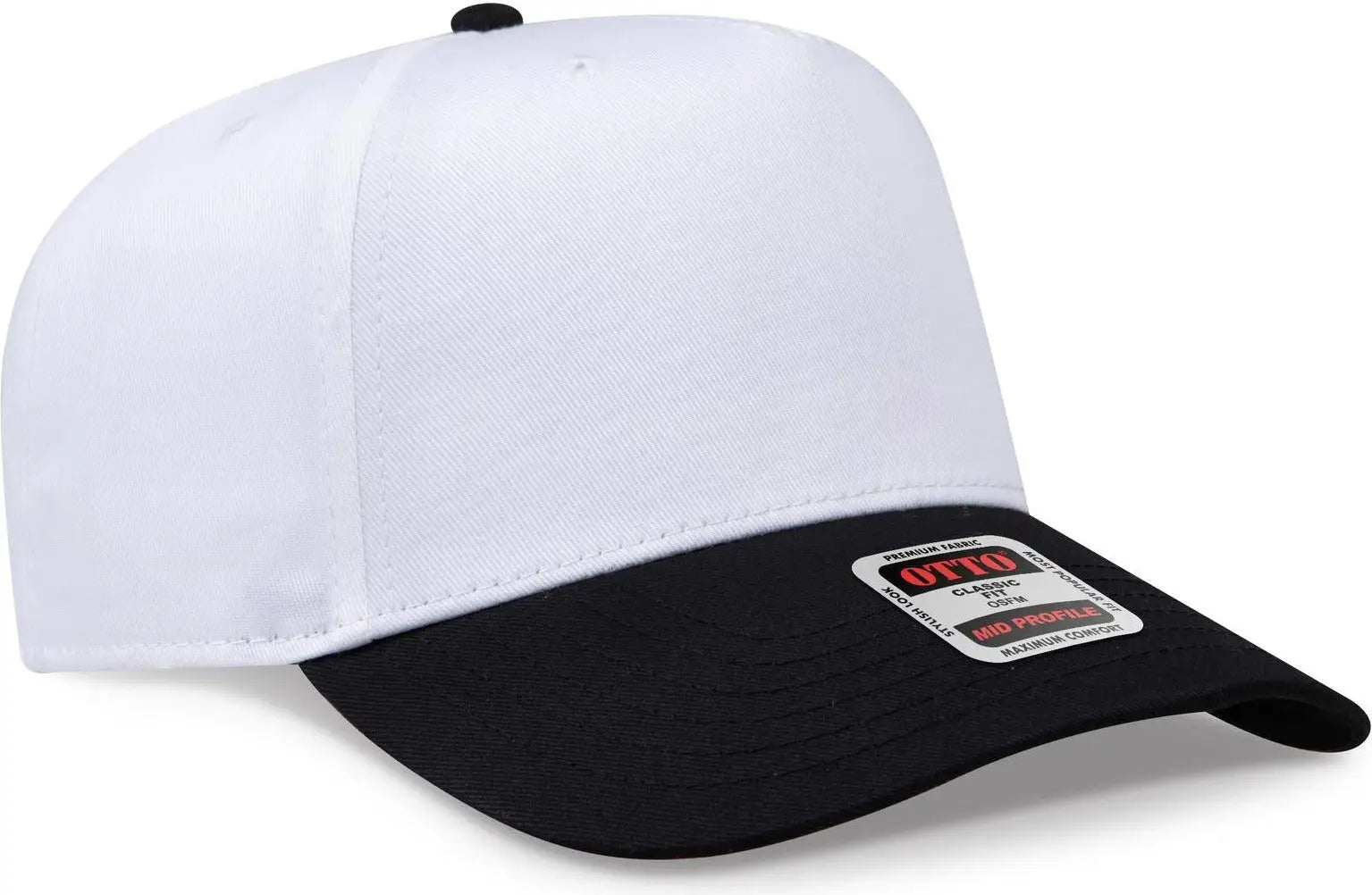Otto 31-069 5 Panel Mid Profile Baseball Cap - Blk/wht - 6 1/2’’ - 7 5/8’’