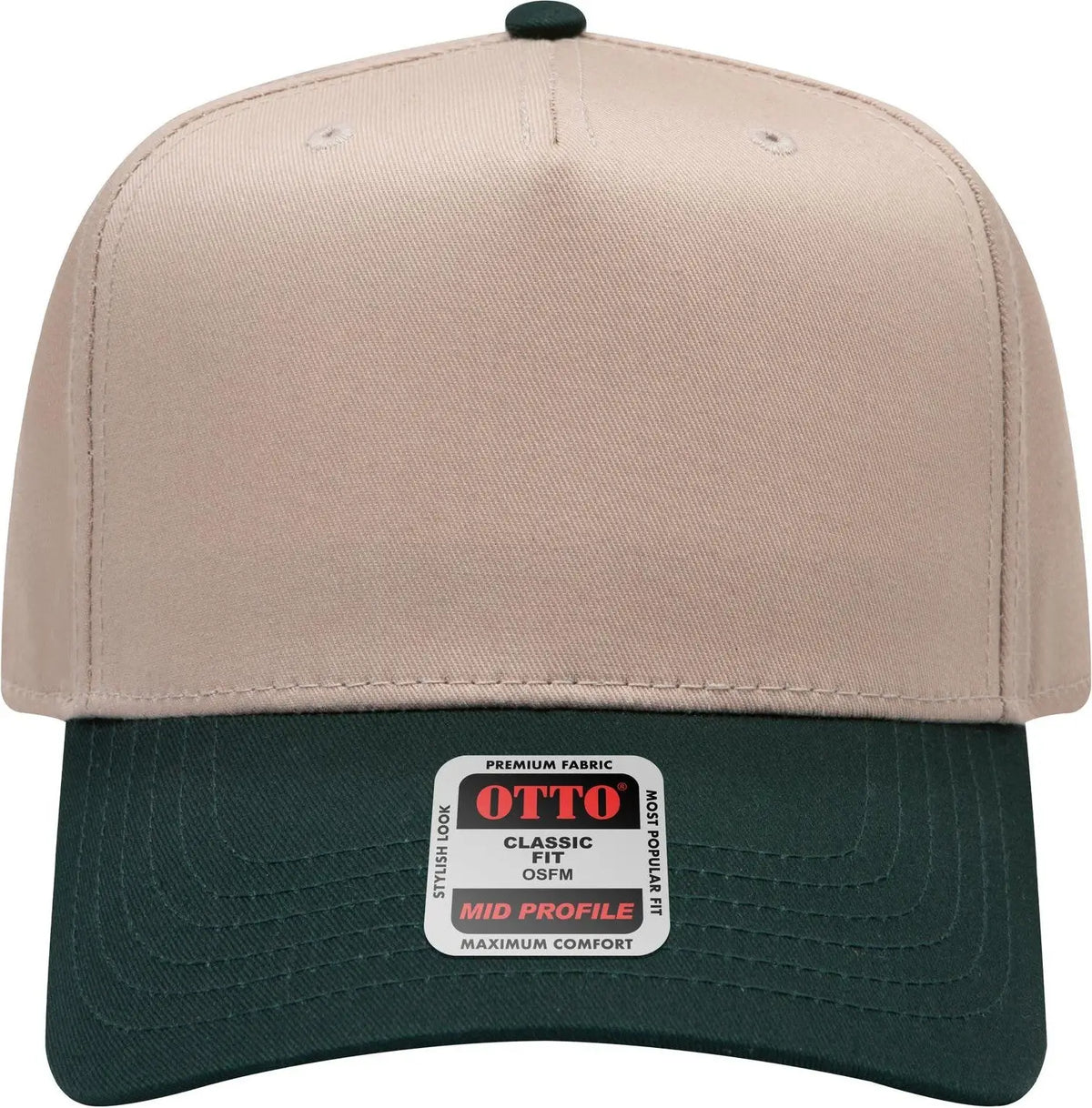 Otto 31-069 5 Panel Mid Profile Baseball Cap - Dk.grn/kha