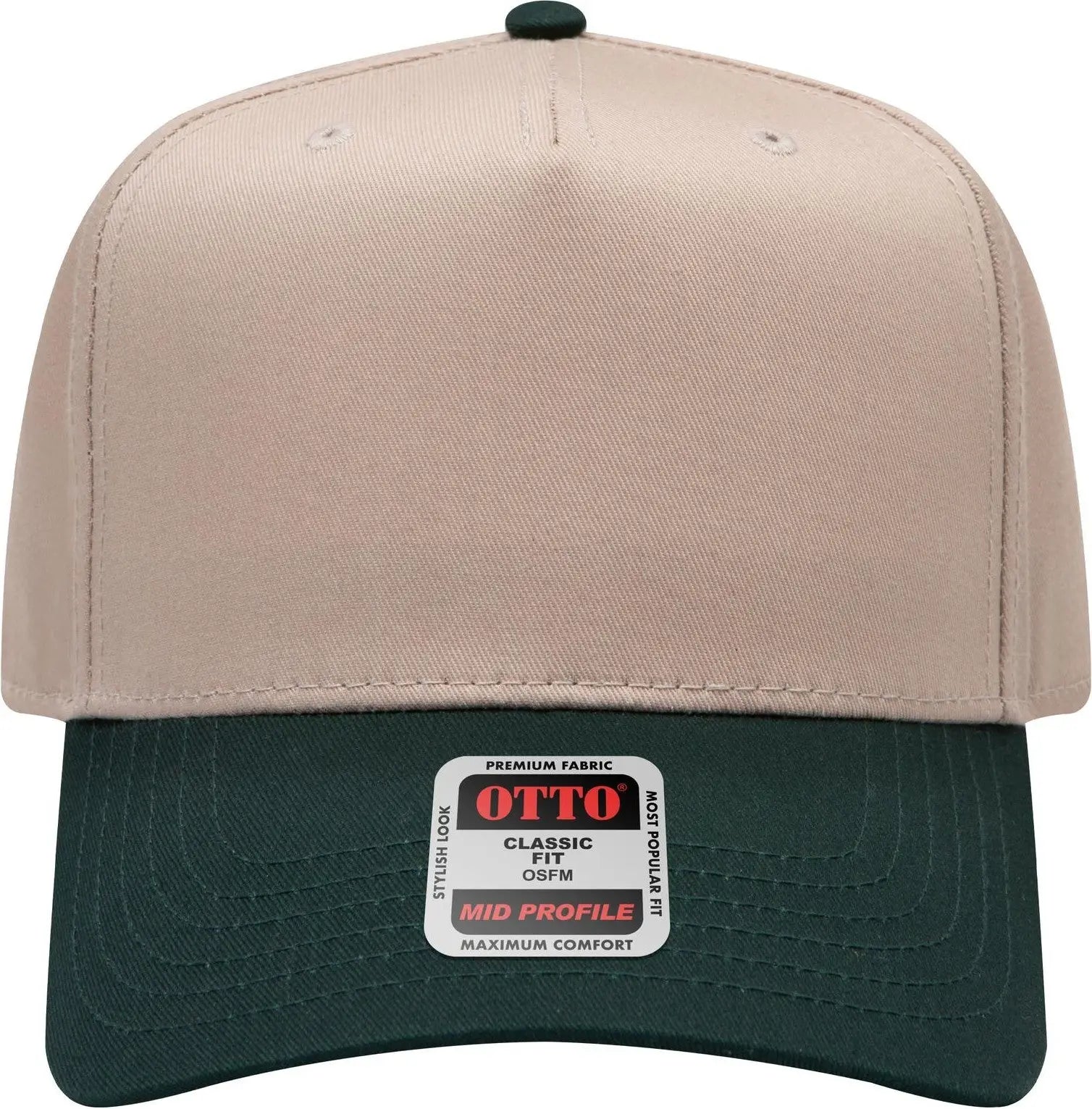 Otto 31-069 5 Panel Mid Profile Baseball Cap - Dk.grn/kha