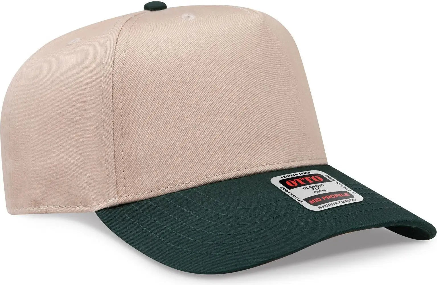 Otto 31-069 5 Panel Mid Profile Baseball Cap - Dk.grn/kha