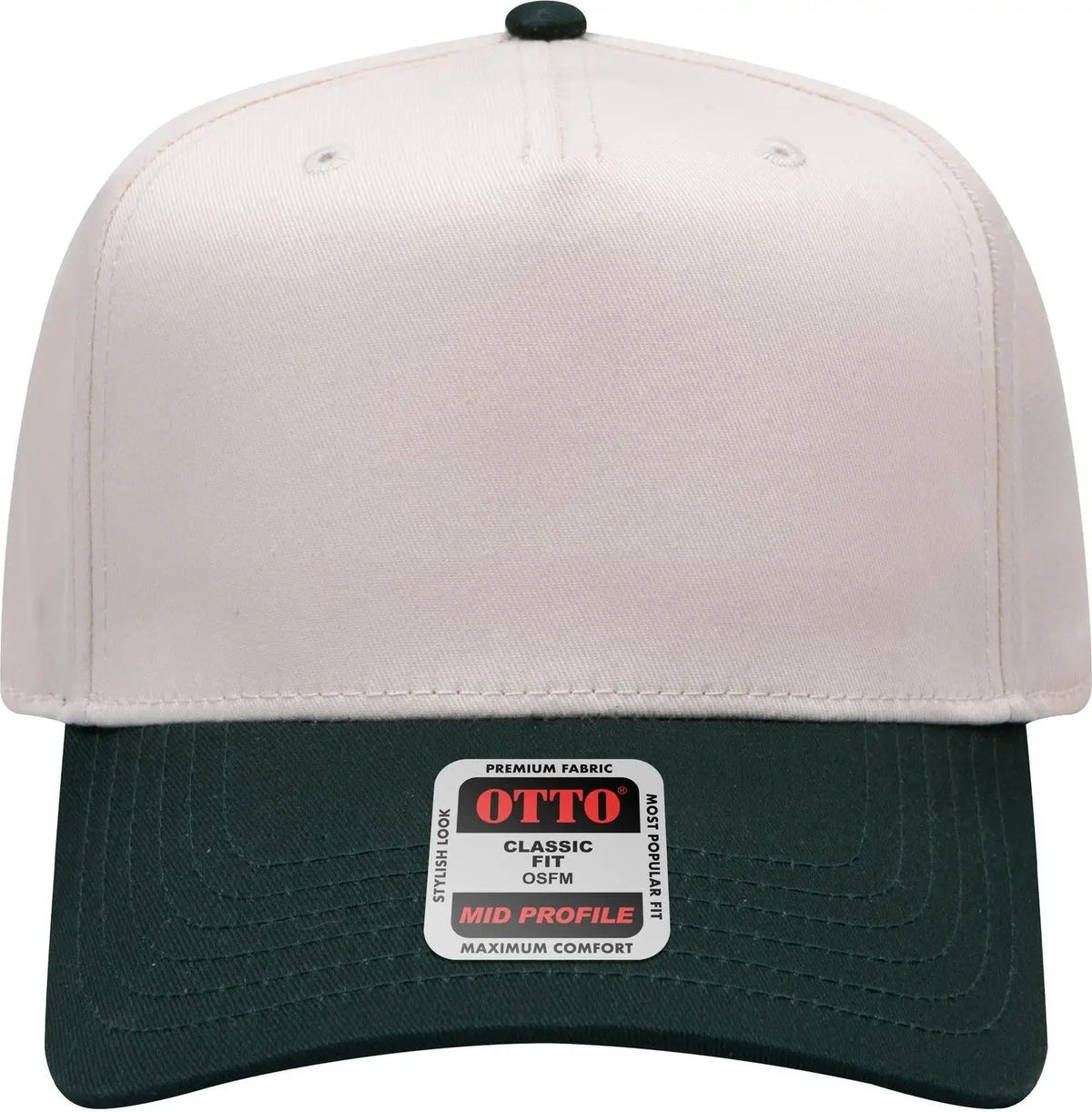 Otto 31-069 5 Panel Mid Profile Baseball Cap - Dk.grn/natrl - 6 1/2’’ - 7 5/8’’