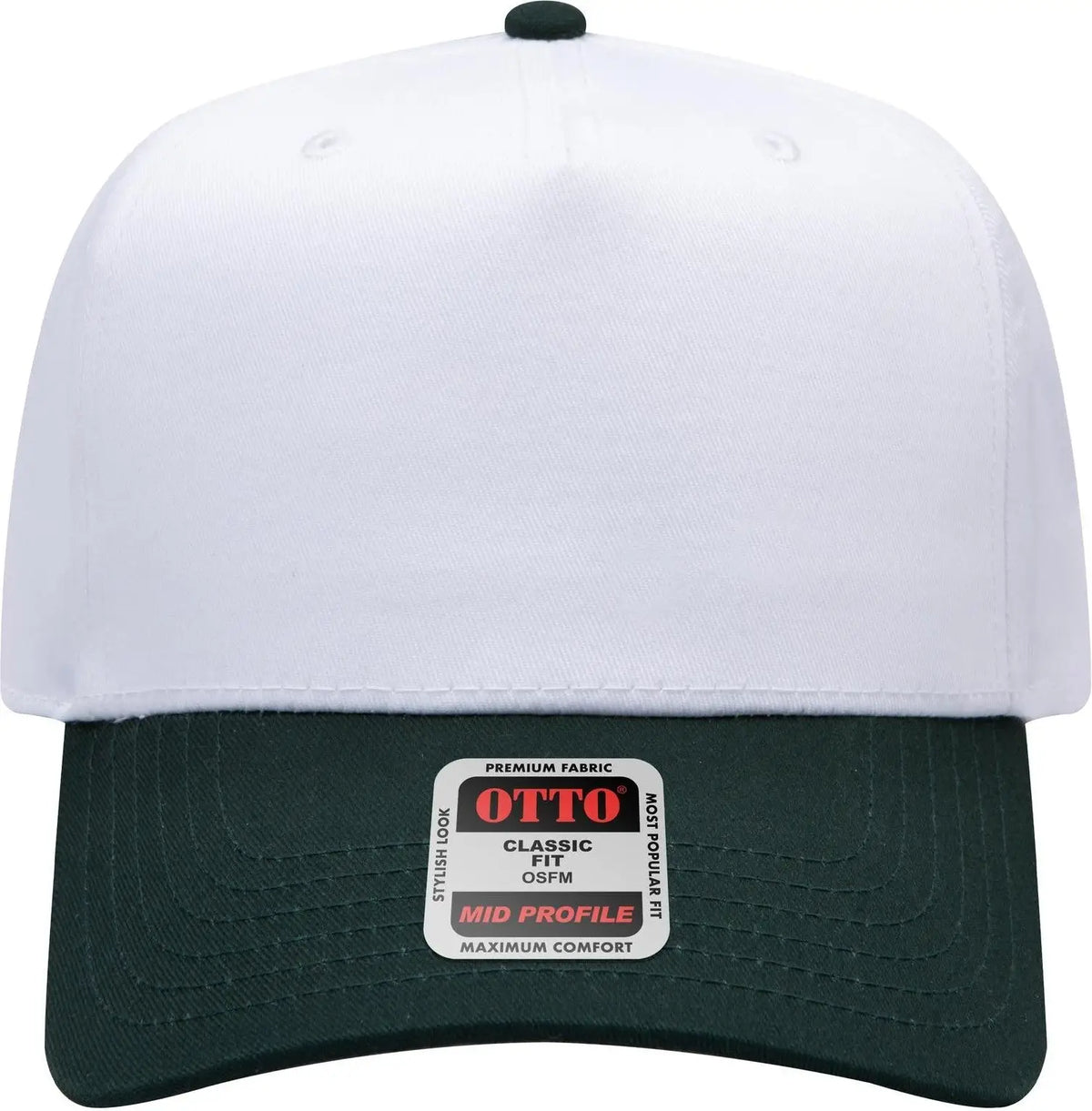 Otto 31-069 5 Panel Mid Profile Baseball Cap - Dk.grn/wht - 6 1/2’’ - 7 5/8’’