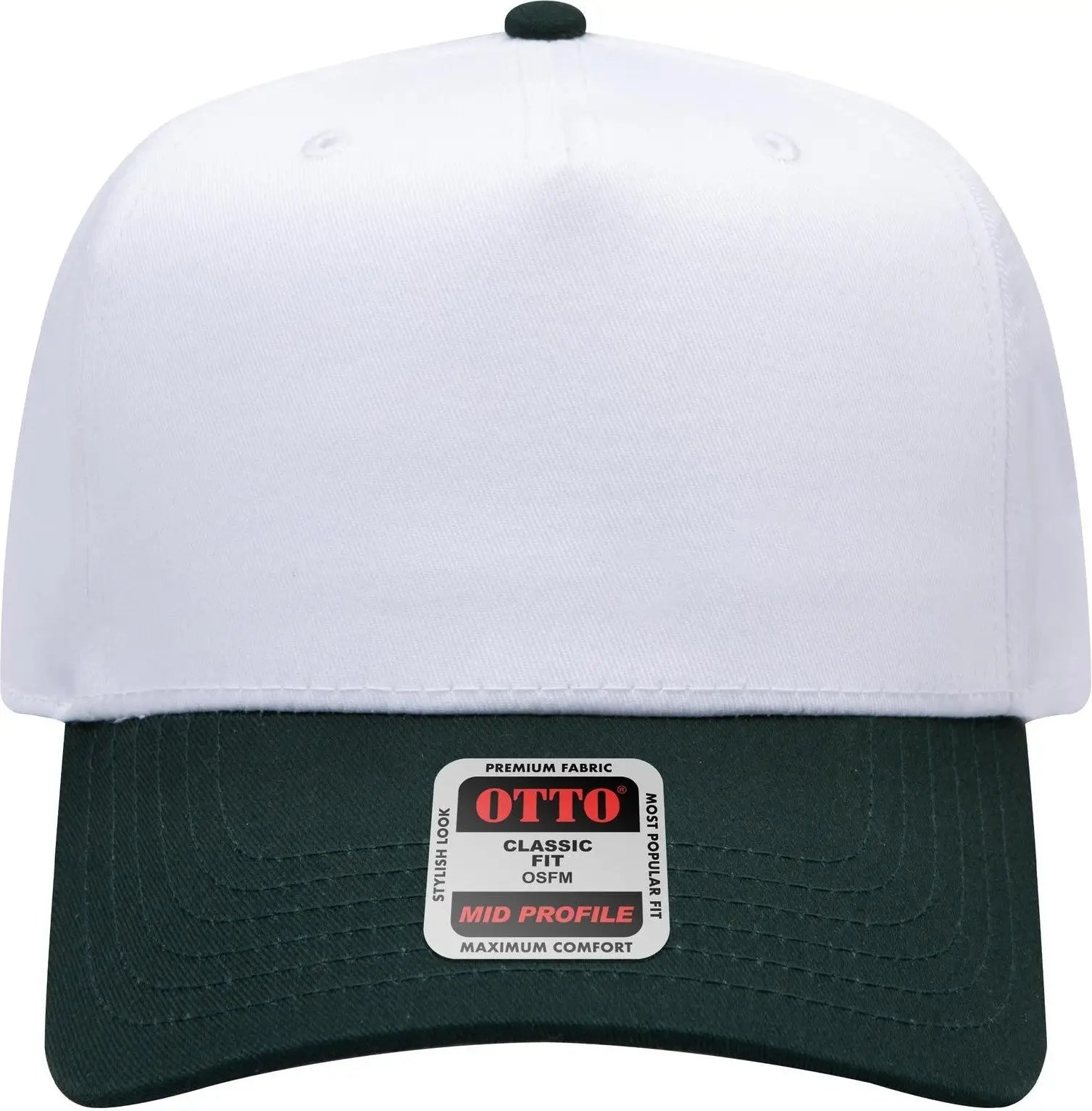 Otto 31-069 5 Panel Mid Profile Baseball Cap - Dk.grn/wht - 6 1/2’’ - 7 5/8’’