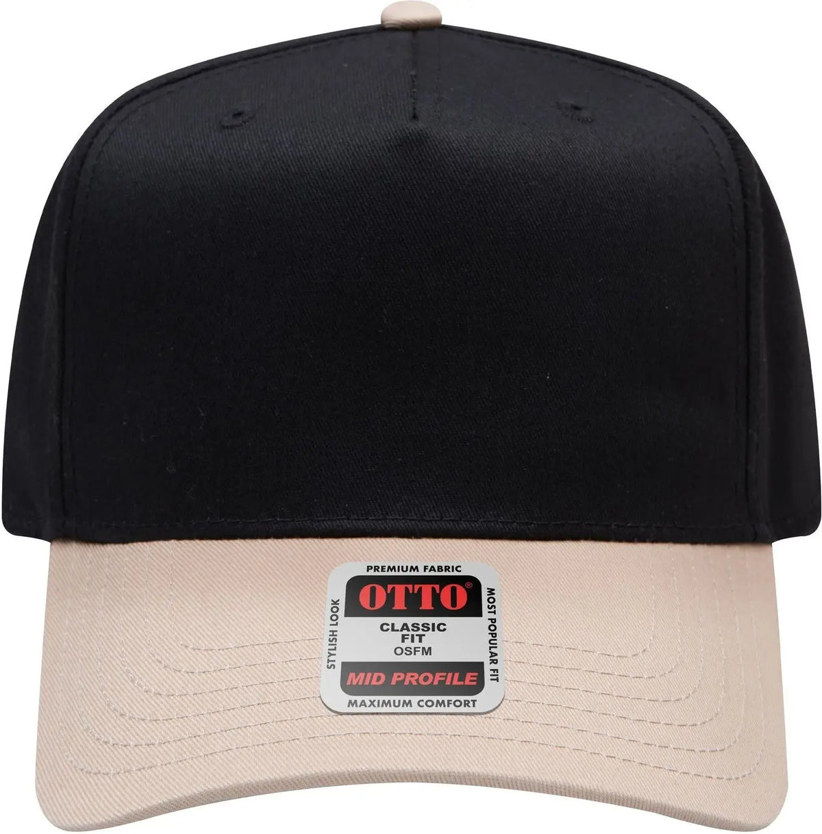 Otto 31-069 5 Panel Mid Profile Baseball Cap - Kha/blk - 6 1/2’’ - 7 5/8’’