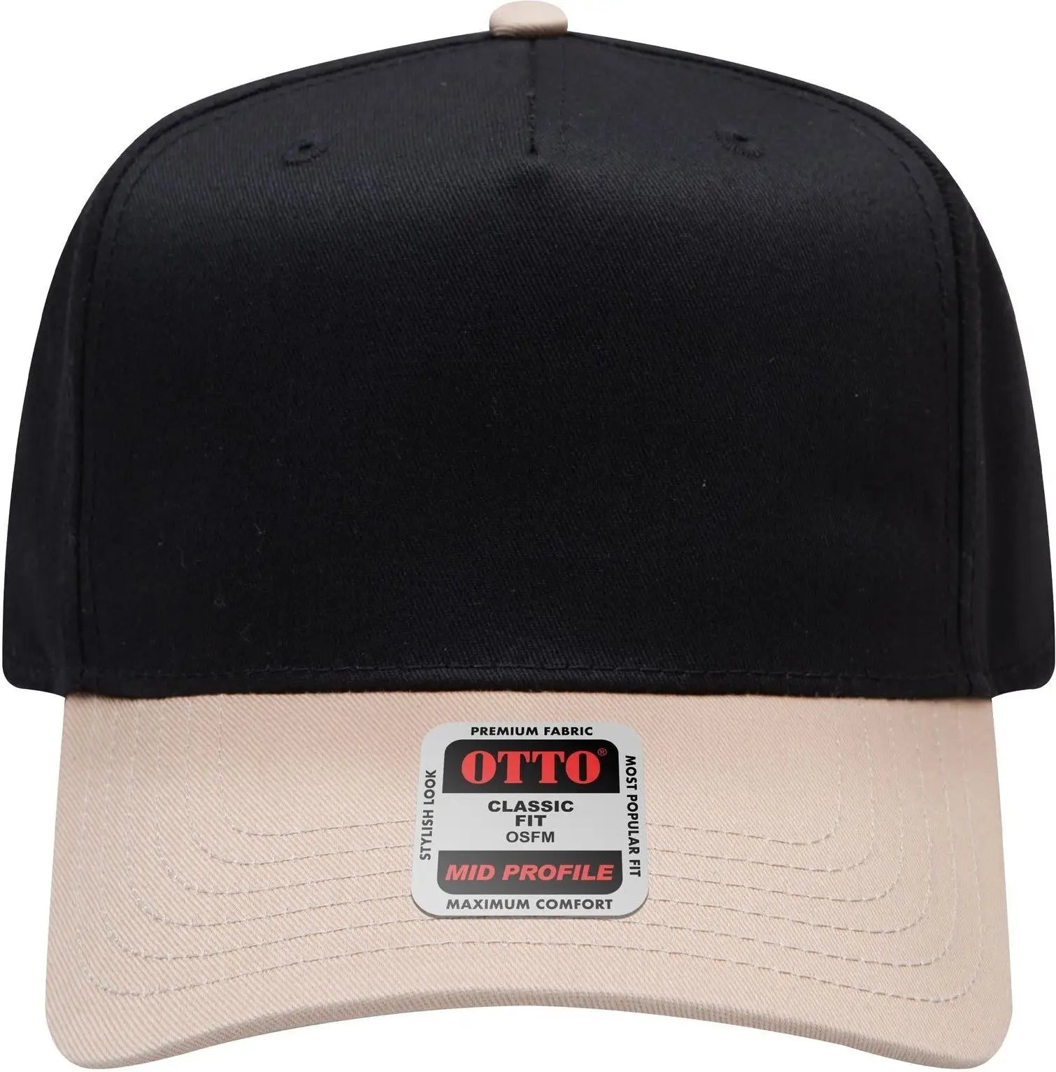 Otto 31-069 5 Panel Mid Profile Baseball Cap - Kha/blk - 6 1/2’’ - 7 5/8’’