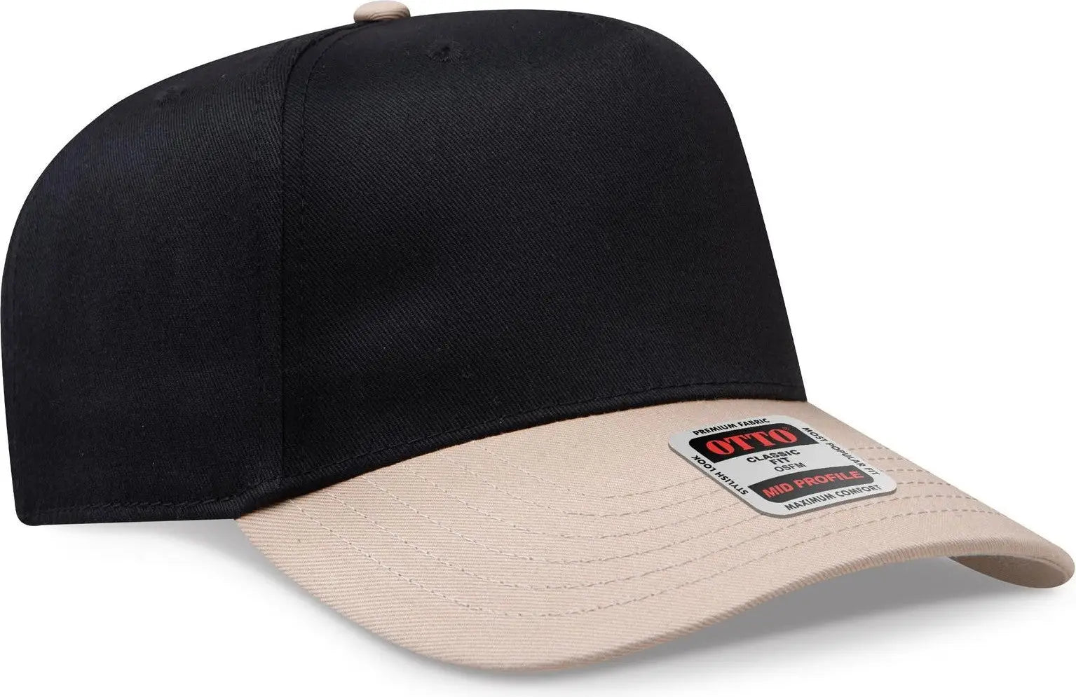 Otto 31-069 5 Panel Mid Profile Baseball Cap - Kha/blk - 6 1/2’’ - 7 5/8’’
