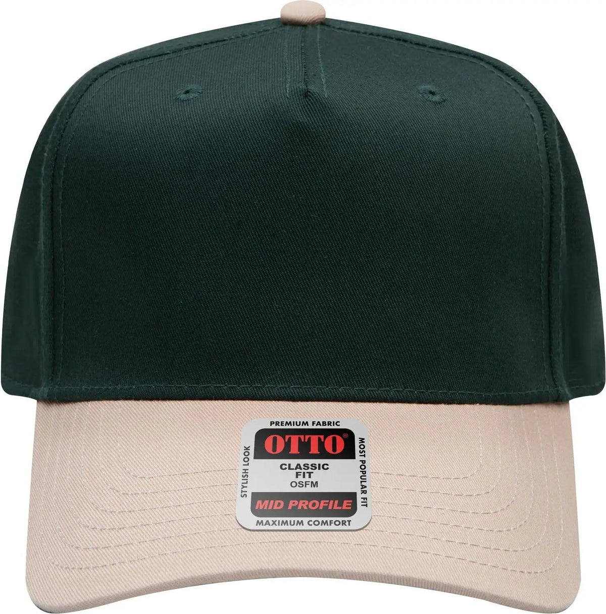 Otto 31-069 5 Panel Mid Profile Baseball Cap - Kha/dk.grn - 6 1/2’’ - 7 5/8’’