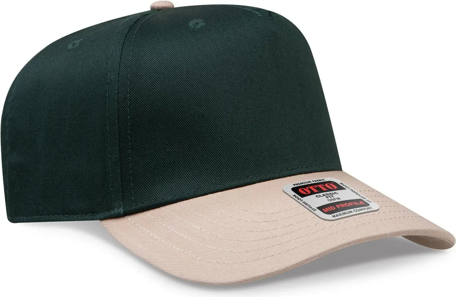Otto 31-069 5 Panel Mid Profile Baseball Cap - Kha/dk.grn - 6 1/2’’ - 7 5/8’’