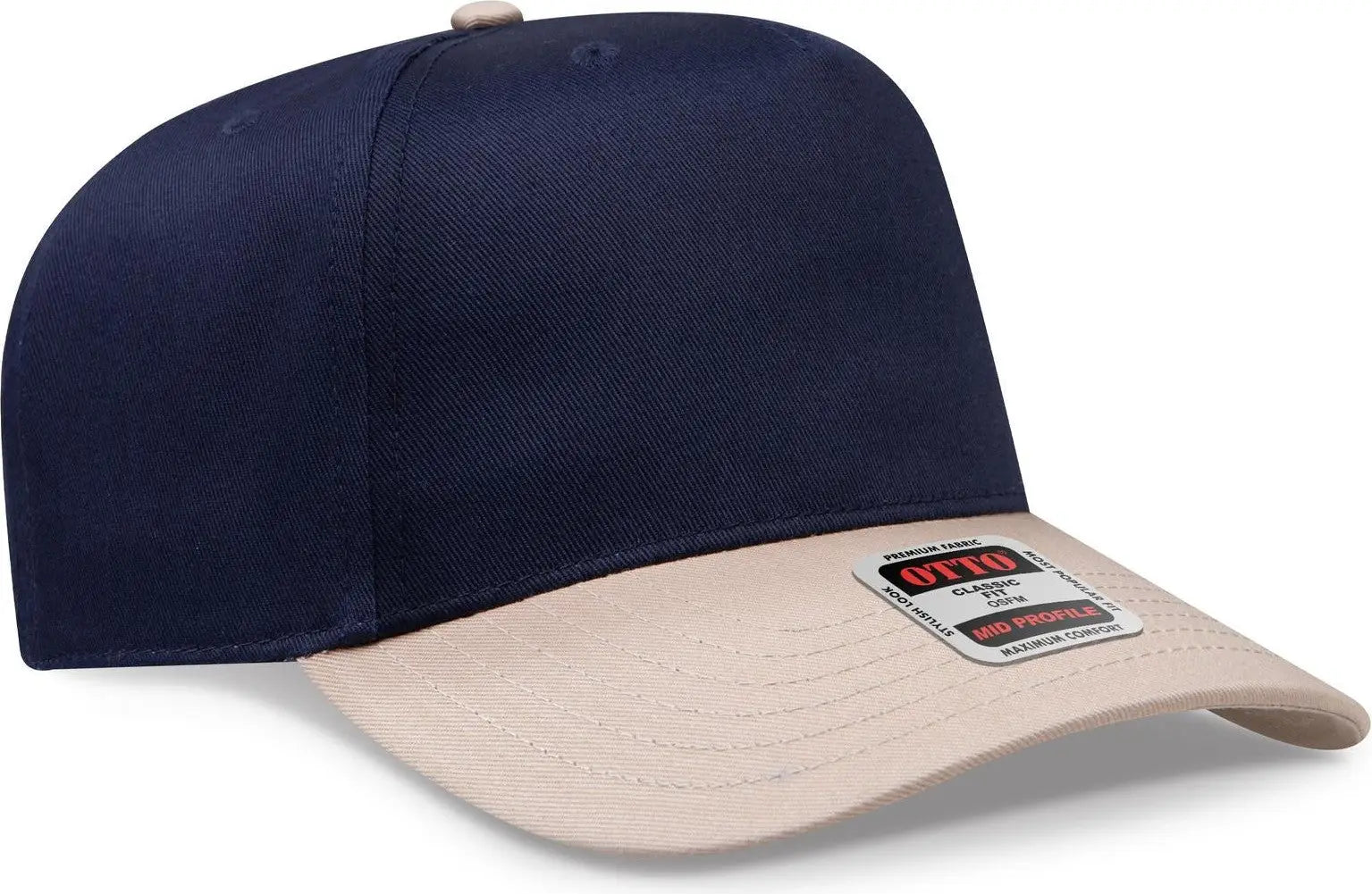 Otto 31-069 5 Panel Mid Profile Baseball Cap - Kha/nvy - 6 1/2’’ - 7 5/8’’