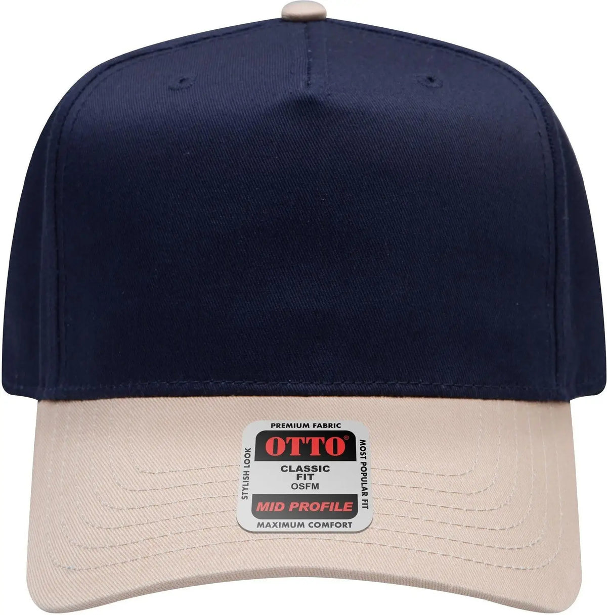 Otto 31-069 5 Panel Mid Profile Baseball Cap - Kha/nvy - 6 1/2’’ - 7 5/8’’