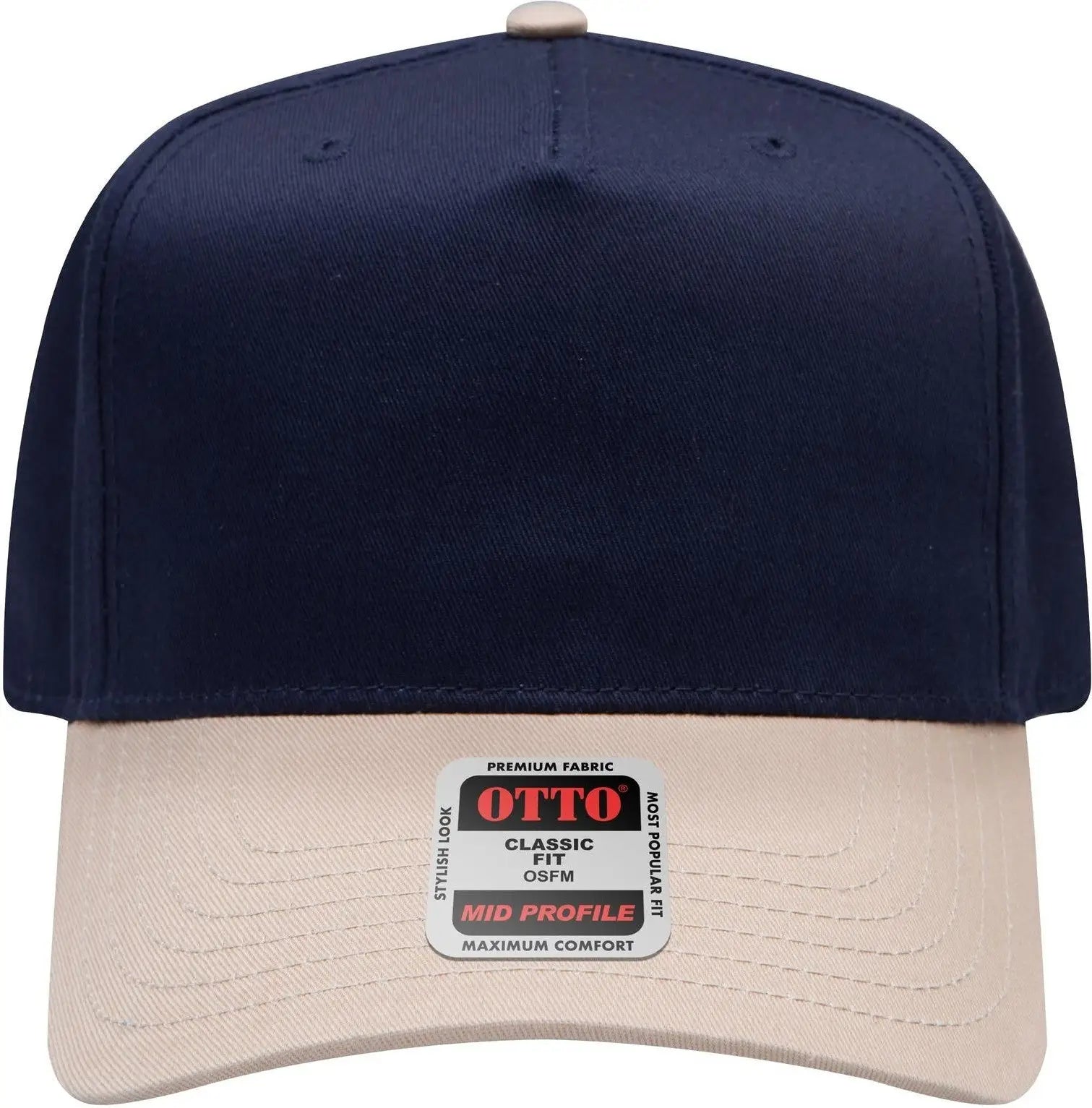 Otto 31-069 5 Panel Mid Profile Baseball Cap - Kha/nvy - 6 1/2’’ - 7 5/8’’