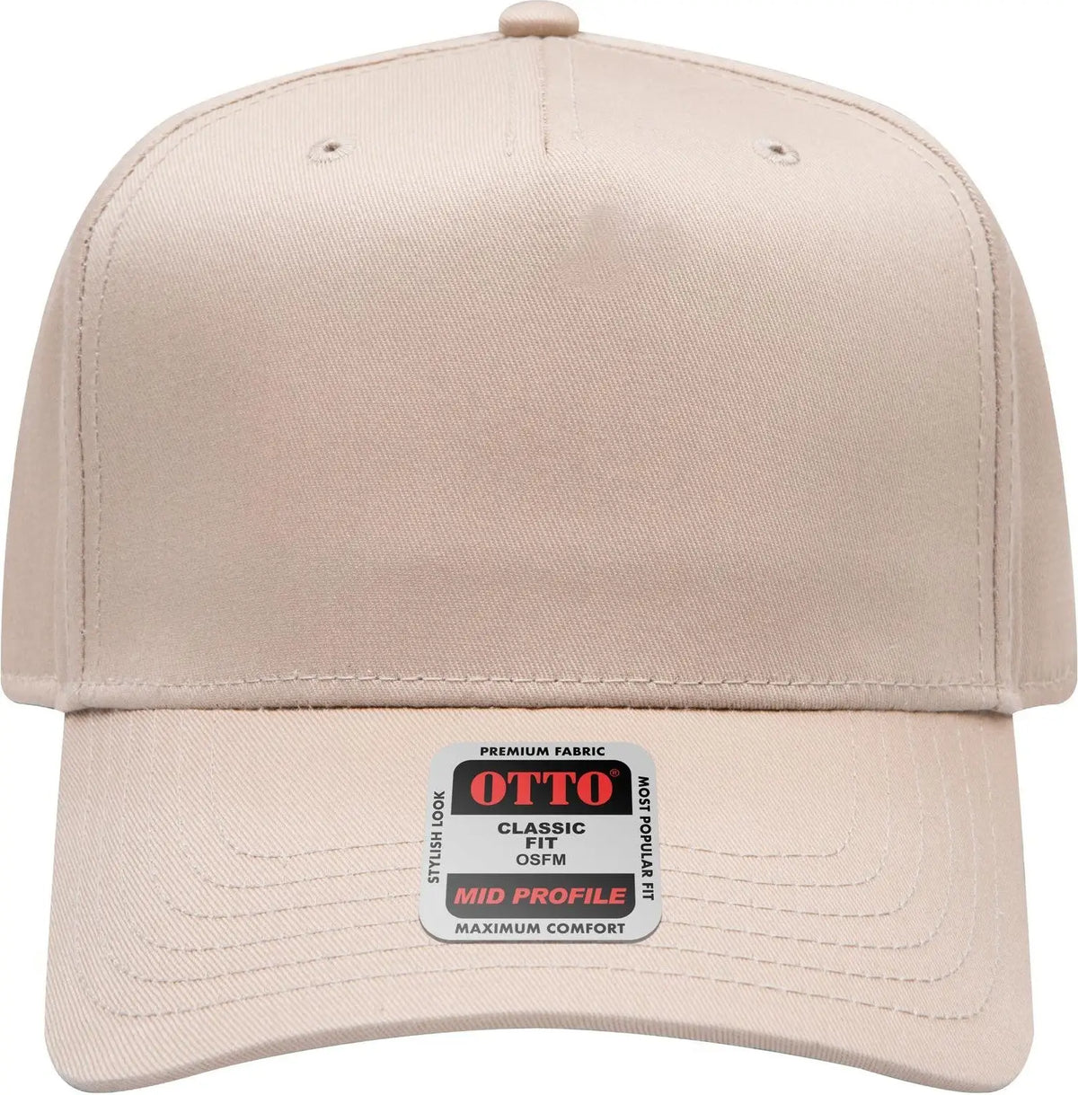 Otto 31-069 5 Panel Mid Profile Baseball Cap - Khaki - 6 1/2’’ - 7 5/8’’