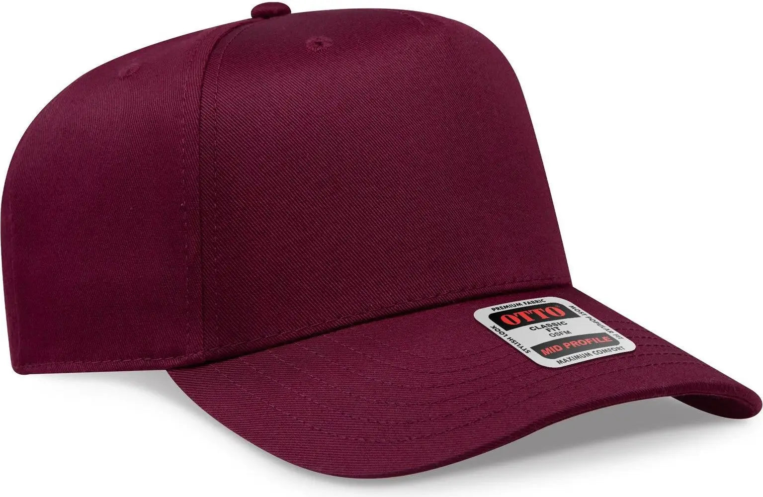 Otto 31-069 5 Panel Mid Profile Baseball Cap - Maroon - 6 1/2’’ - 7 5/8’’