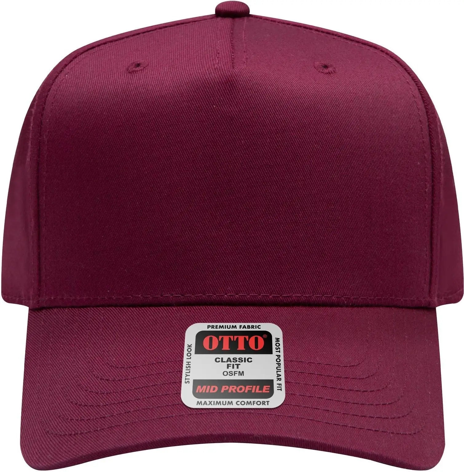 Otto 31-069 5 Panel Mid Profile Baseball Cap - Maroon