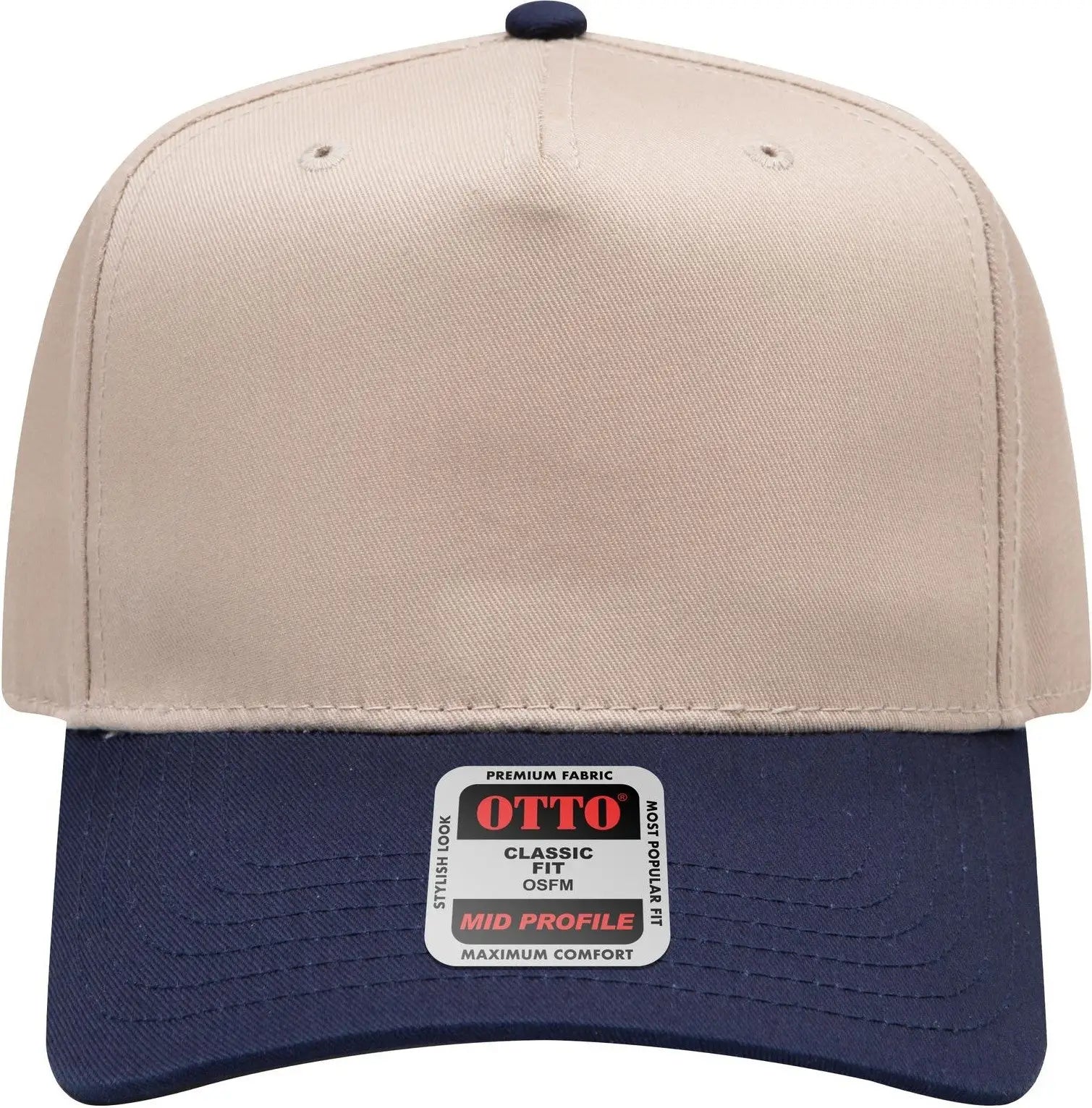 Otto 31-069 5 Panel Mid Profile Baseball Cap - Nvy/kha - 6 1/2’’ - 7 5/8’’