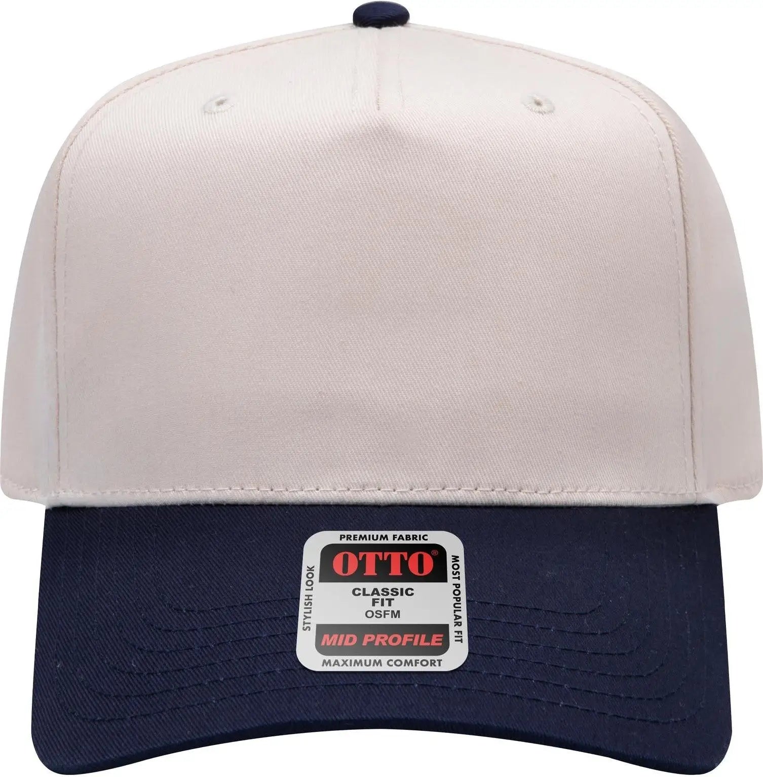 Otto 31-069 5 Panel Mid Profile Baseball Cap - Nvy/natrl - 6 1/2’’ - 7 5/8’’
