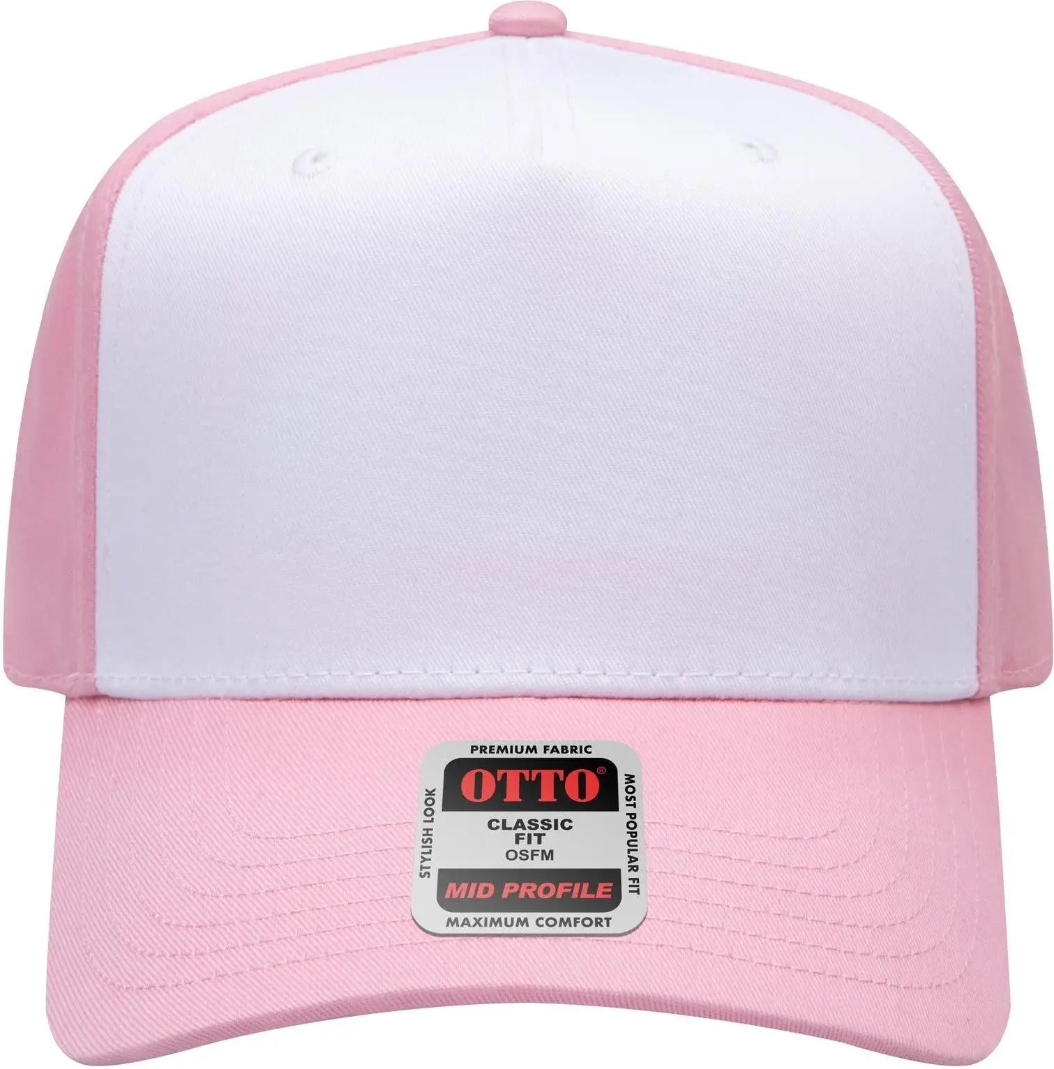 Otto 31-069 5 Panel Mid Profile Baseball Cap - Pnk/wht/pnk - 6 1/2’’ - 7 5/8’’