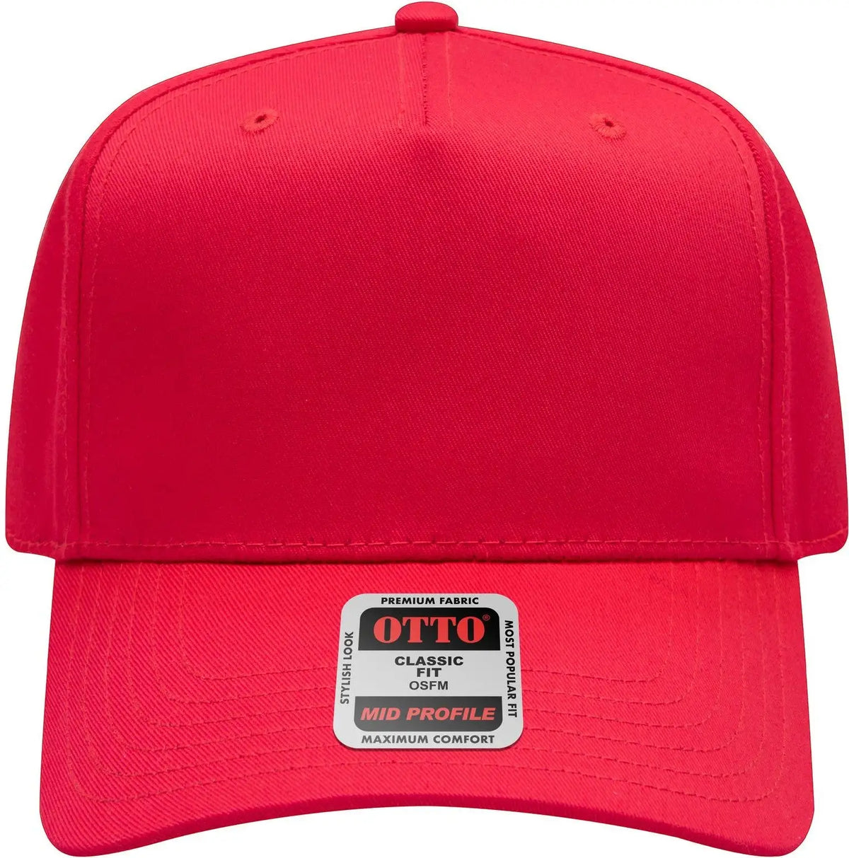 Otto 31-069 5 Panel Mid Profile Baseball Cap - Red - 6 1/2’’ - 7 5/8’’